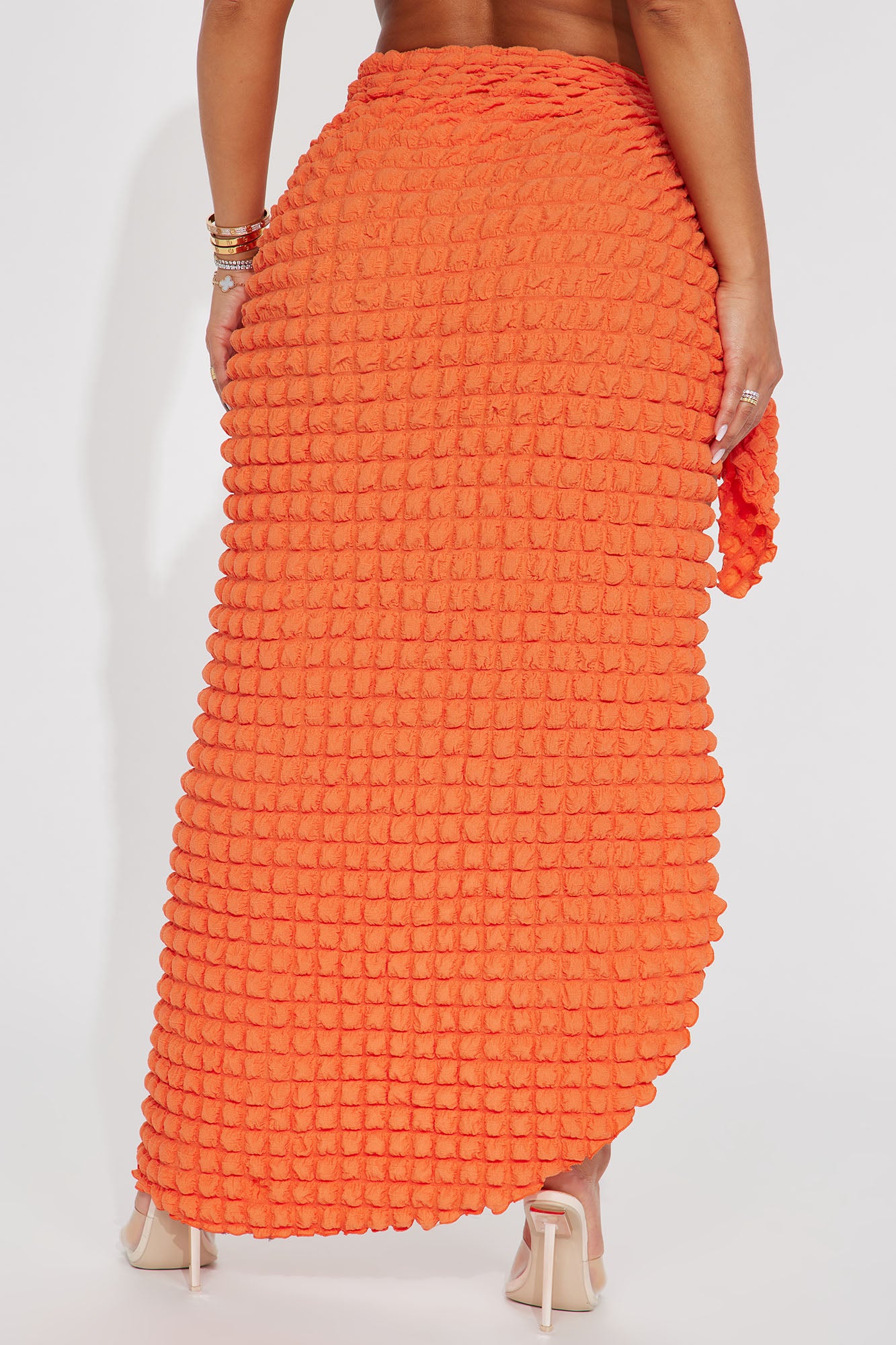 Bri Bubble Maxi Cover Up Tie Sarong - Orange - Image 3