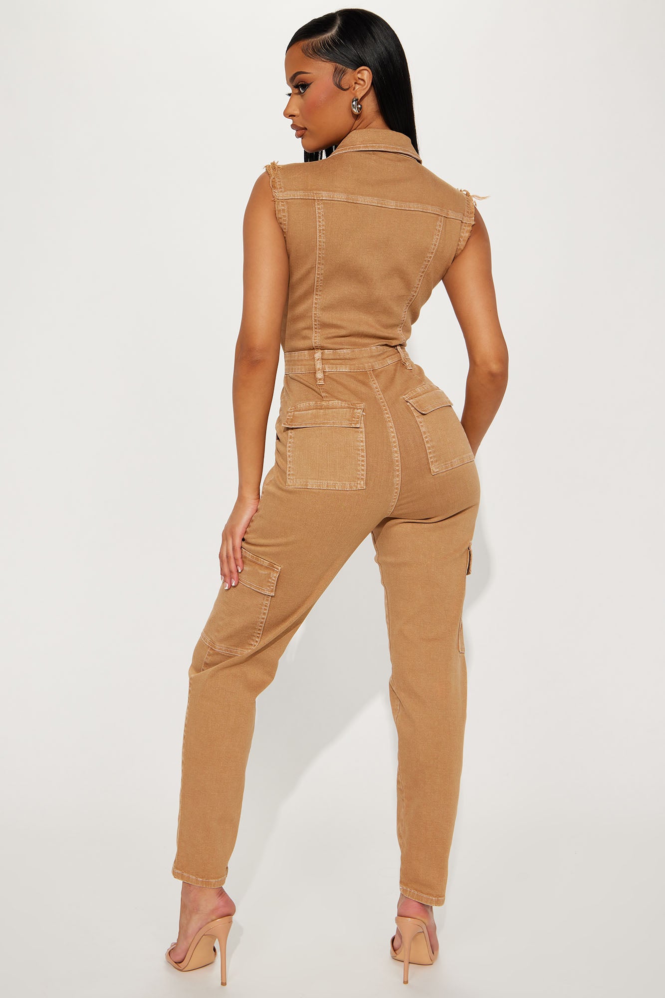 Weekend Love Denim Jumpsuit - Tan - Image 3