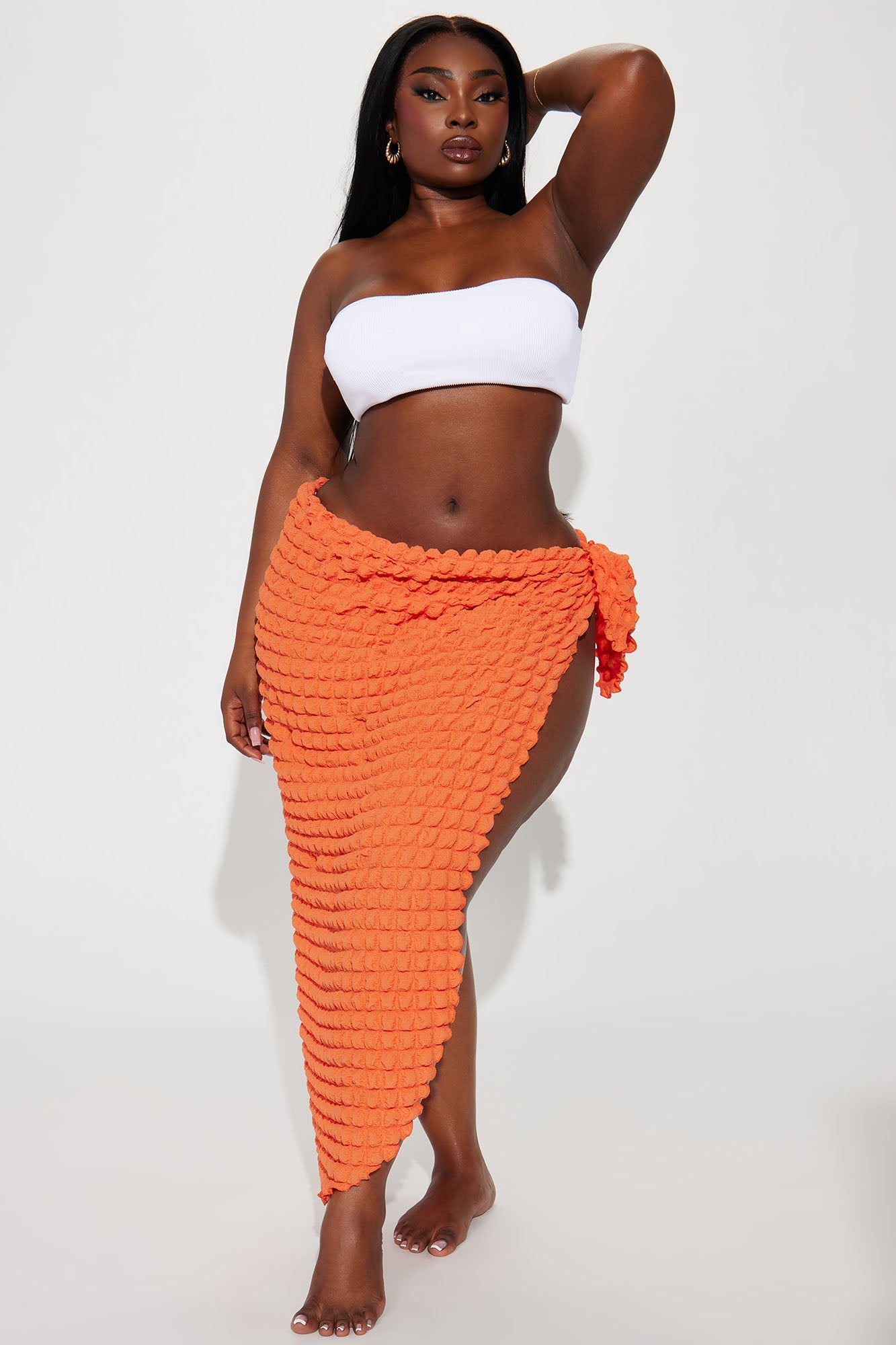 Bri Bubble Maxi Cover Up Tie Sarong - Orange - Image 5
