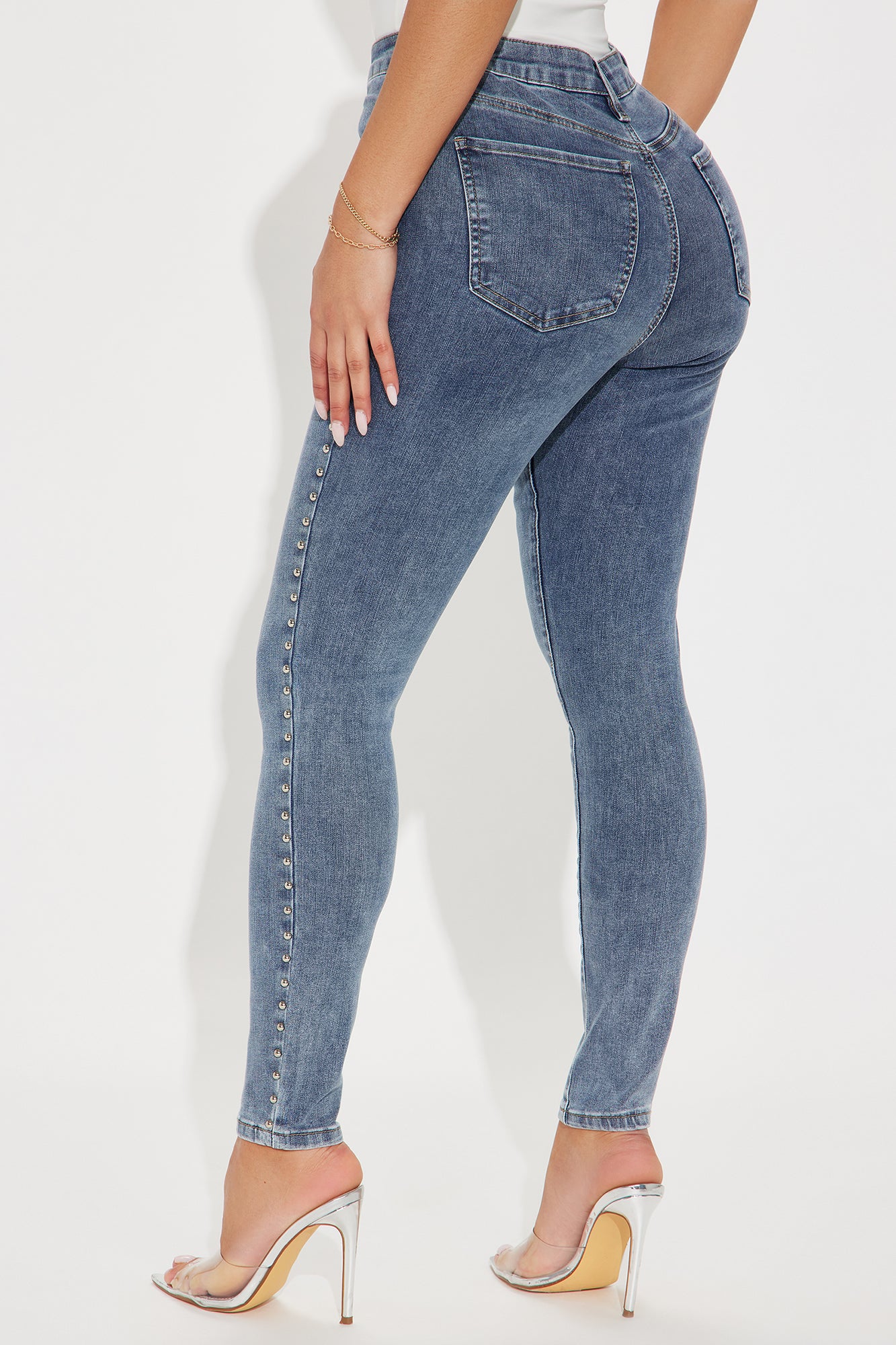A Different Vibe Studded Stretch Skinny Jeans - Medium Wash - Image 4