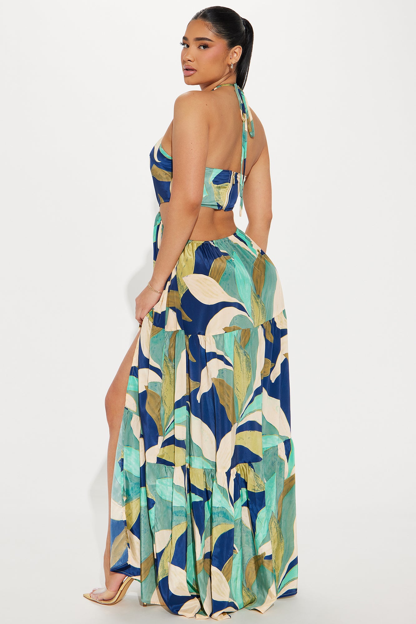 Beach Talking Satin Maxi Dress - Blue/combo - Image 3