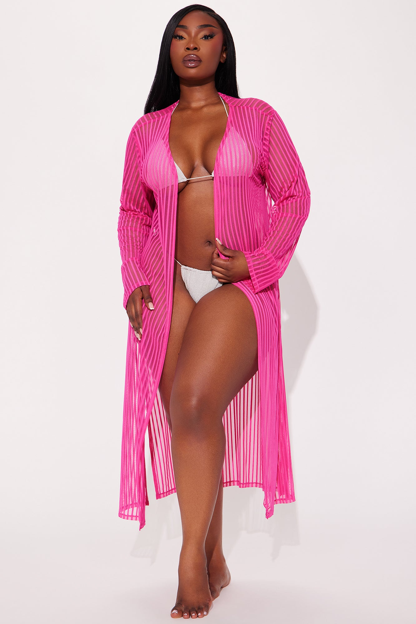 Beach Shade Stripe Cover Up Kimono - Pink - Image 4