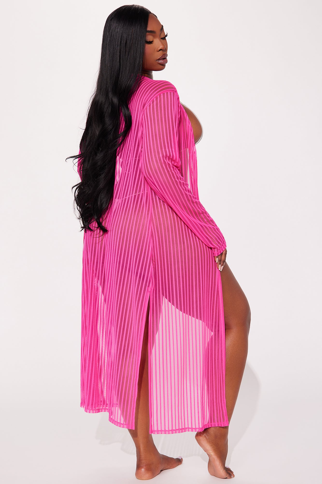 Beach Shade Stripe Cover Up Kimono - Pink - Image 6
