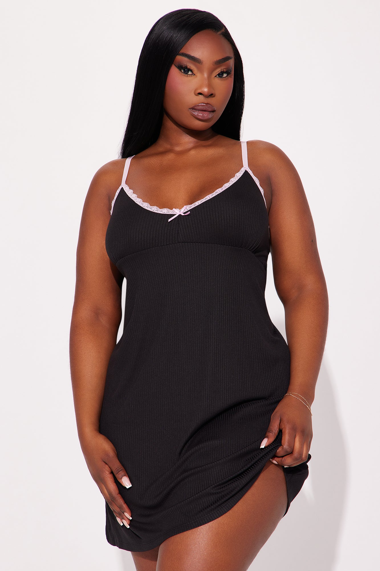 Getting Sleepy Ribbed Sleep Gown - Black - Image 4