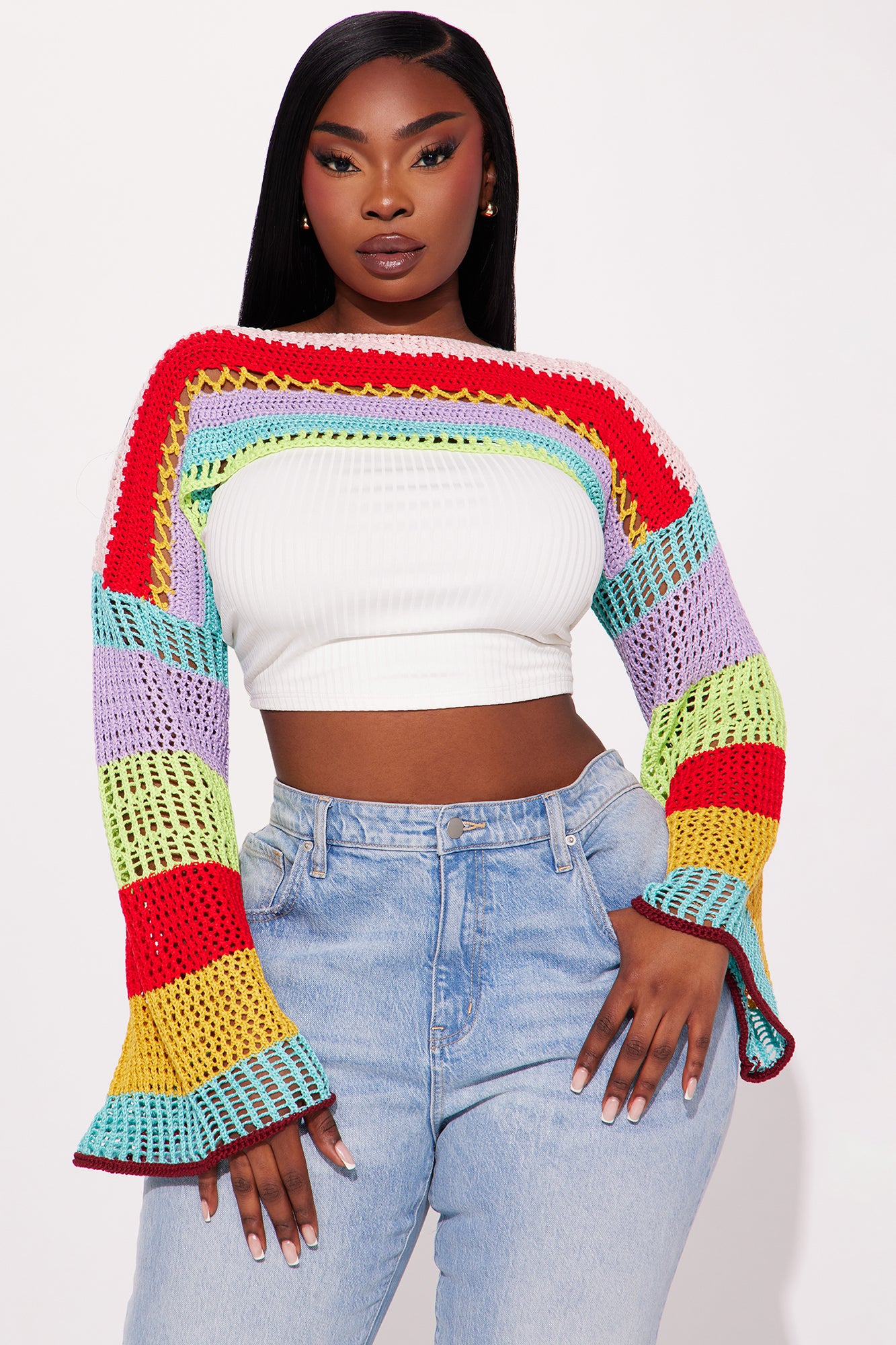 Taste The Rainbow Crochet Bolero - Multi Color - Image 4