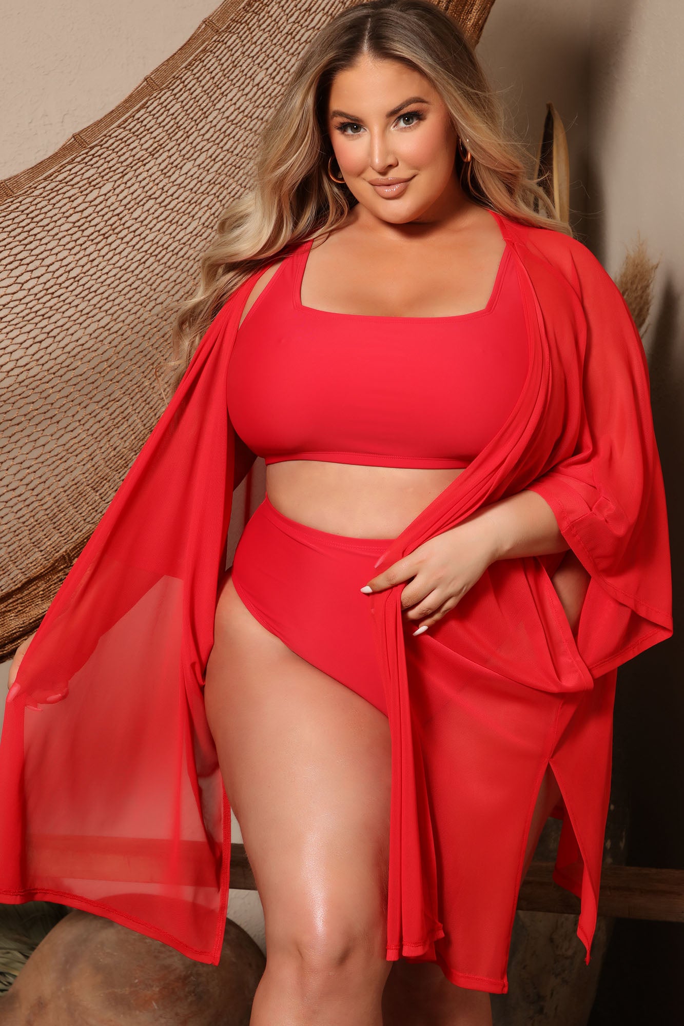 Maui Mix And Match Mesh Cover Up Kimono - Red - Image 5