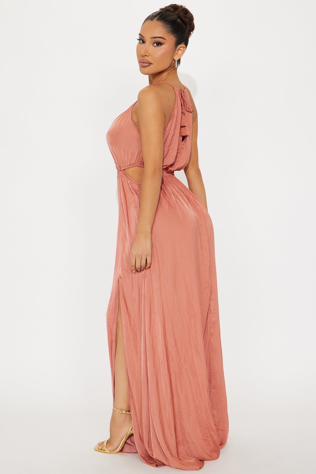 Sierra Satin Flowy Maxi Dress - Rust - Image 3