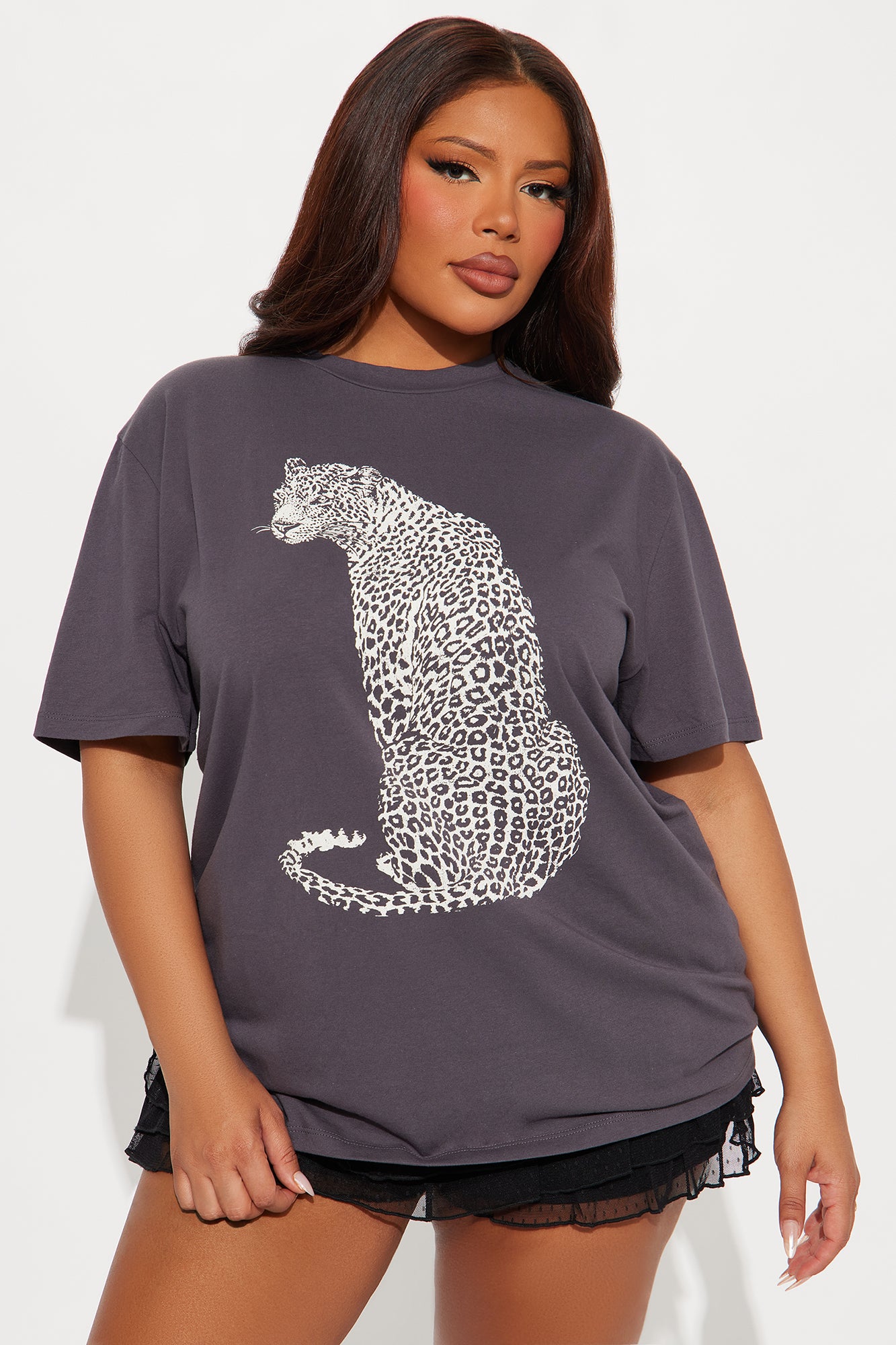 A Little Bit Wild Leopard Oversized Tee - Charcoal - Image 4