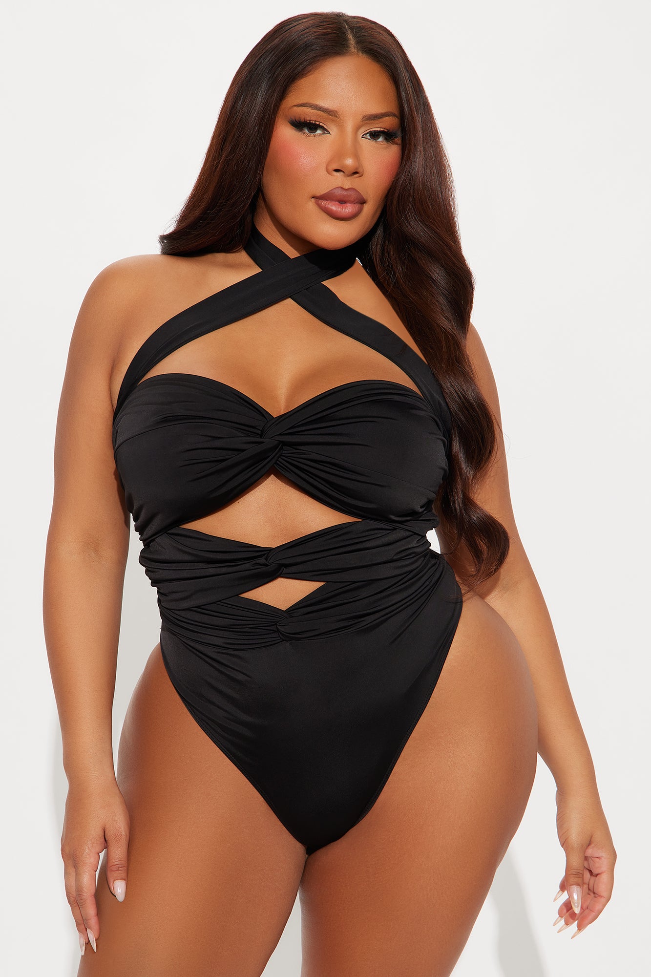 Dare Me Ruched Cut Out Halter Bodysuit - Black - Image 5