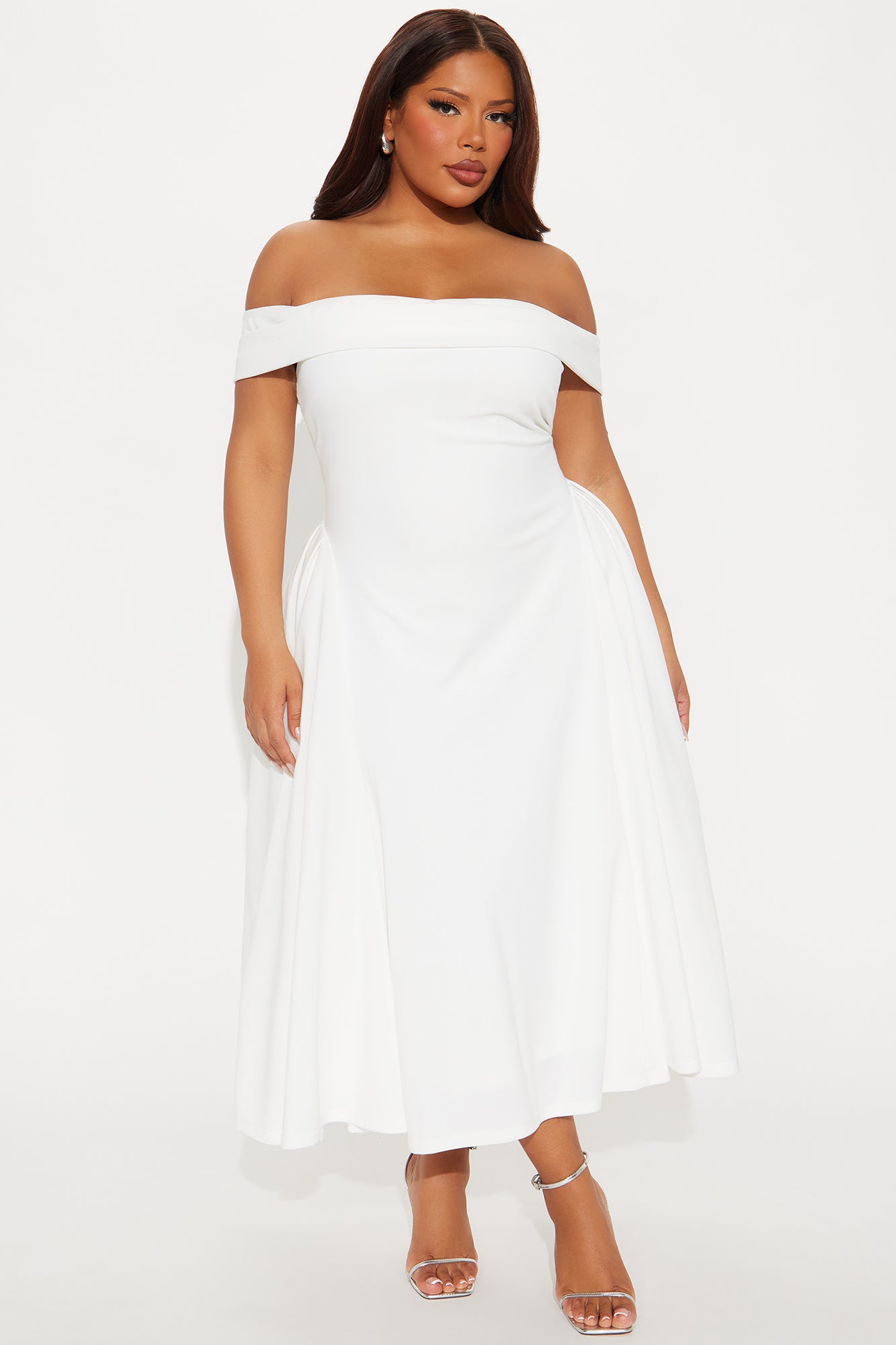 Yara Off Shoulder Midi Dress - White - Image 4