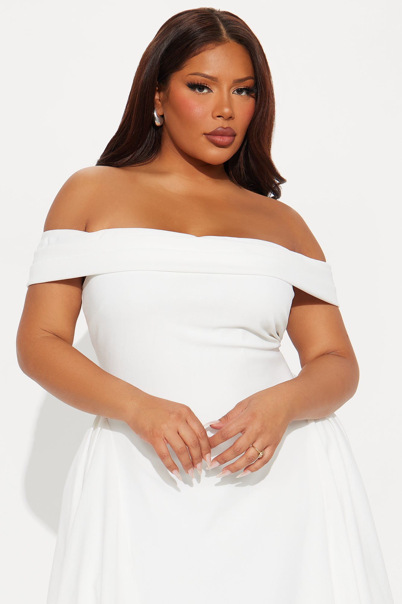 Yara Off Shoulder Midi Dress - White - Image 5