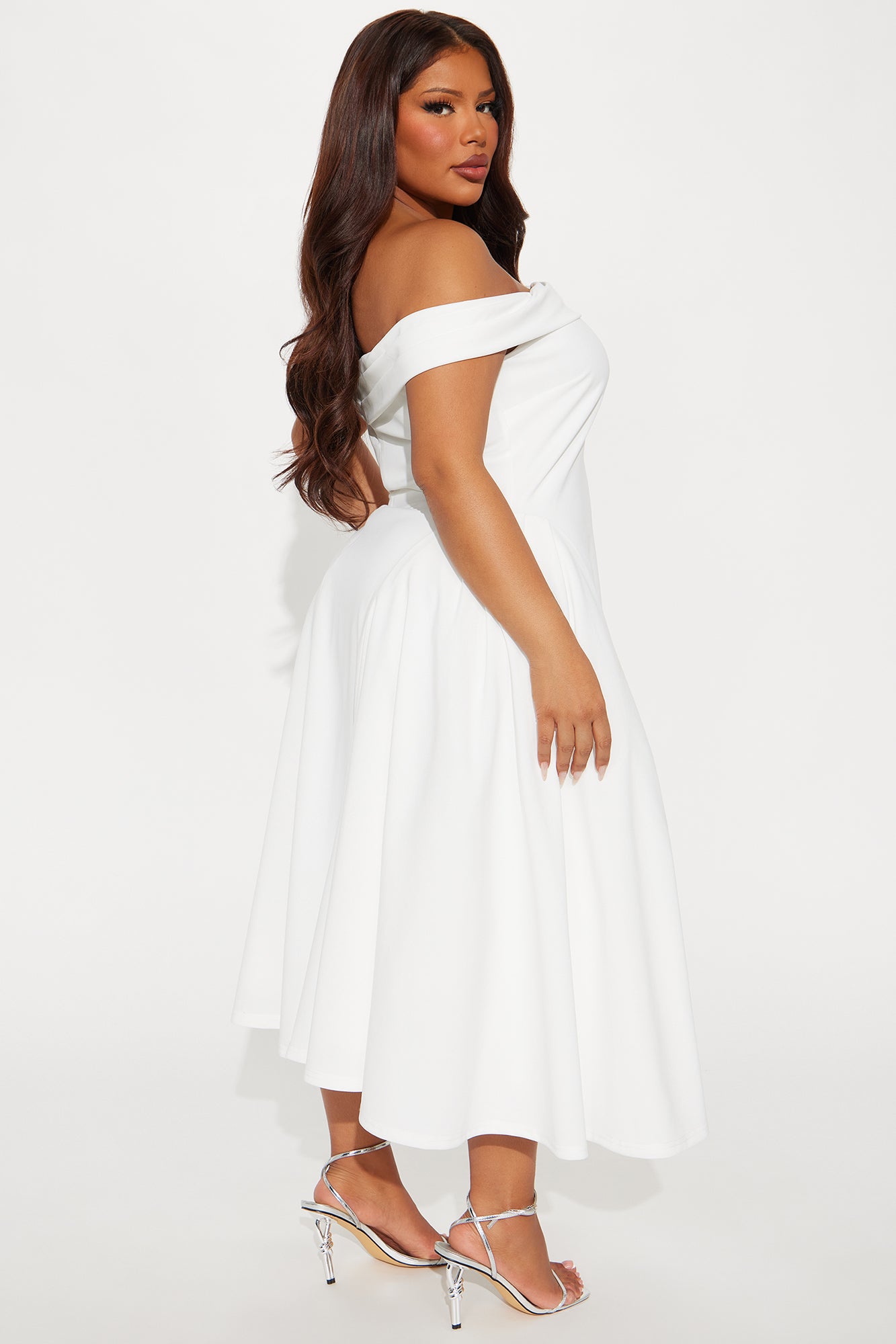 Yara Off Shoulder Midi Dress - White - Image 6