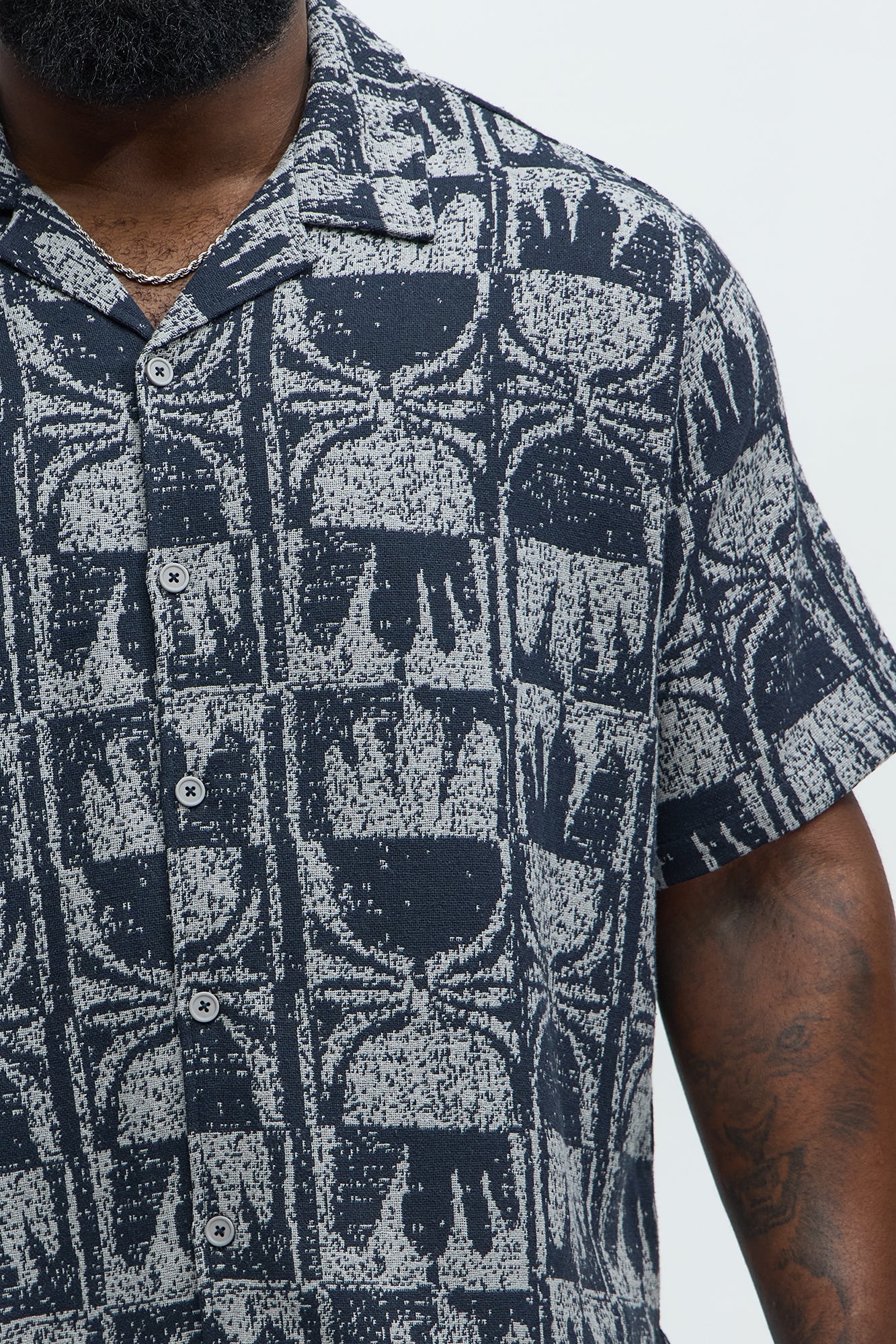 Tribal Pattern Cuban Button Down Shirt - Navy/combo - Image 7