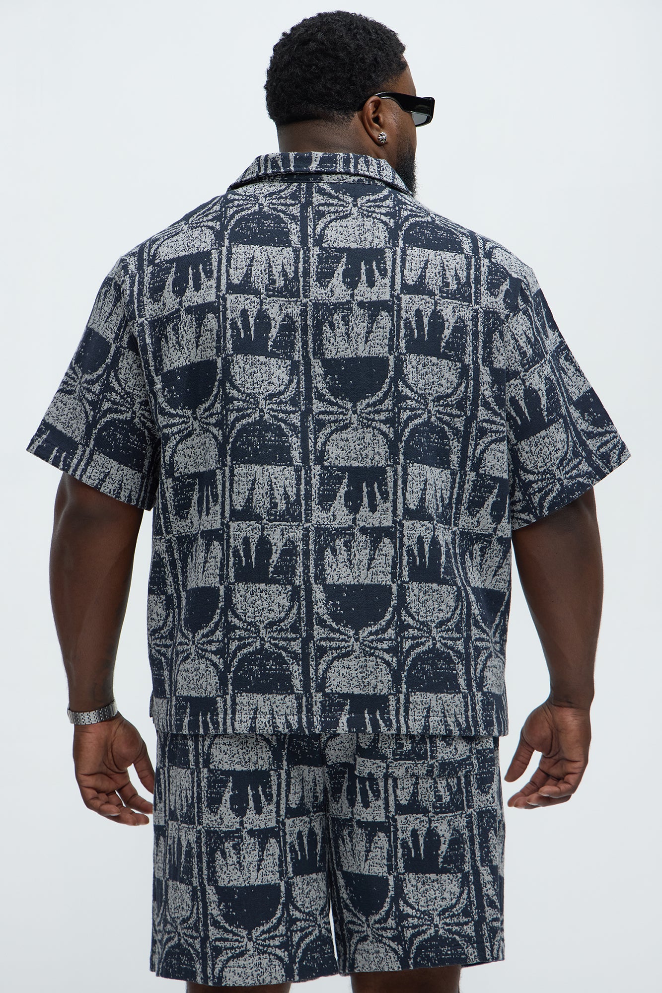 Tribal Pattern Cuban Button Down Shirt - Navy/combo - Image 8
