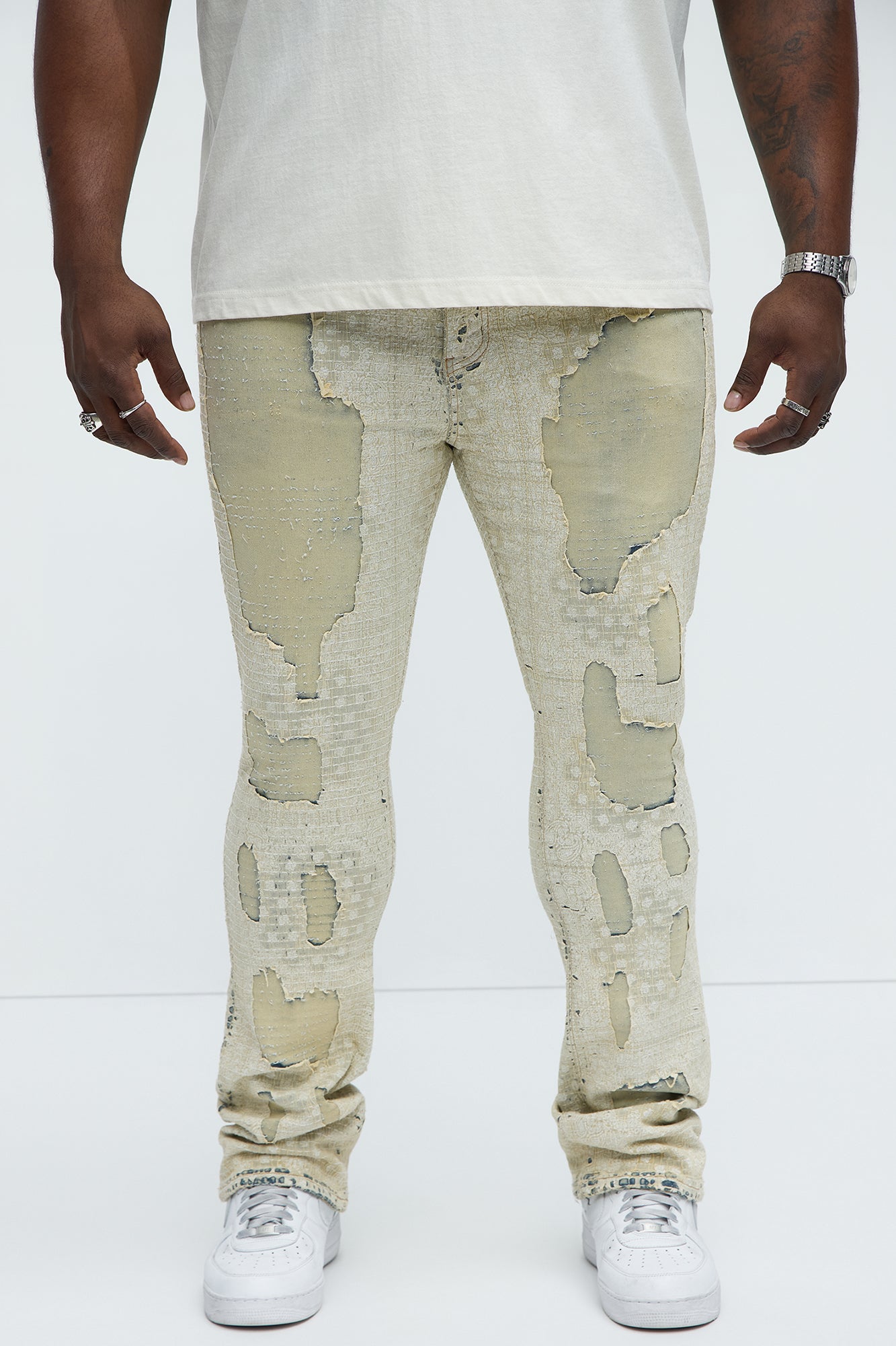 Shredded Shock Distressed Stacked Skinny Flare Jeans - Light Wash - Image 5