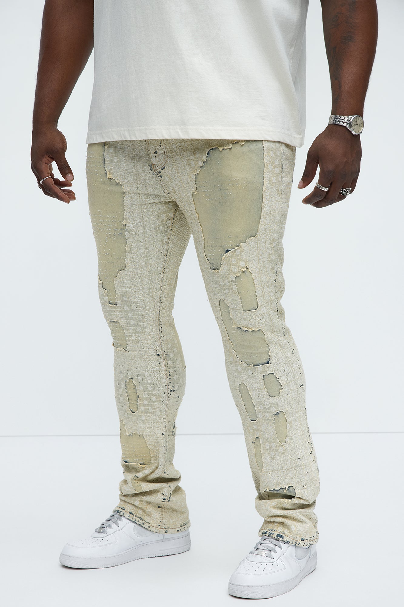 Shredded Shock Distressed Stacked Skinny Flare Jeans - Light Wash - Image 7
