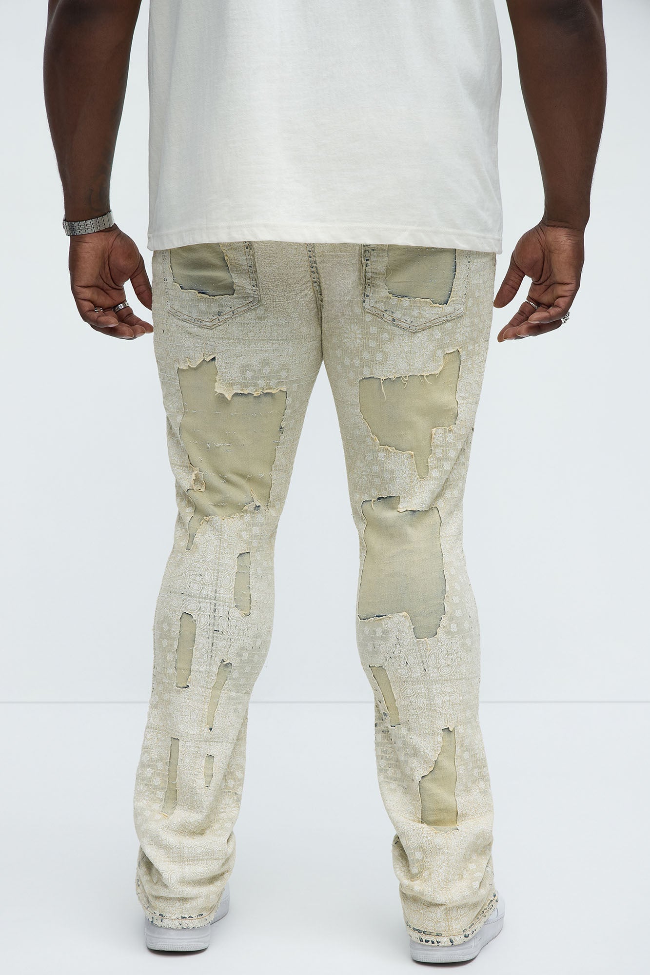 Shredded Shock Distressed Stacked Skinny Flare Jeans - Light Wash - Image 8