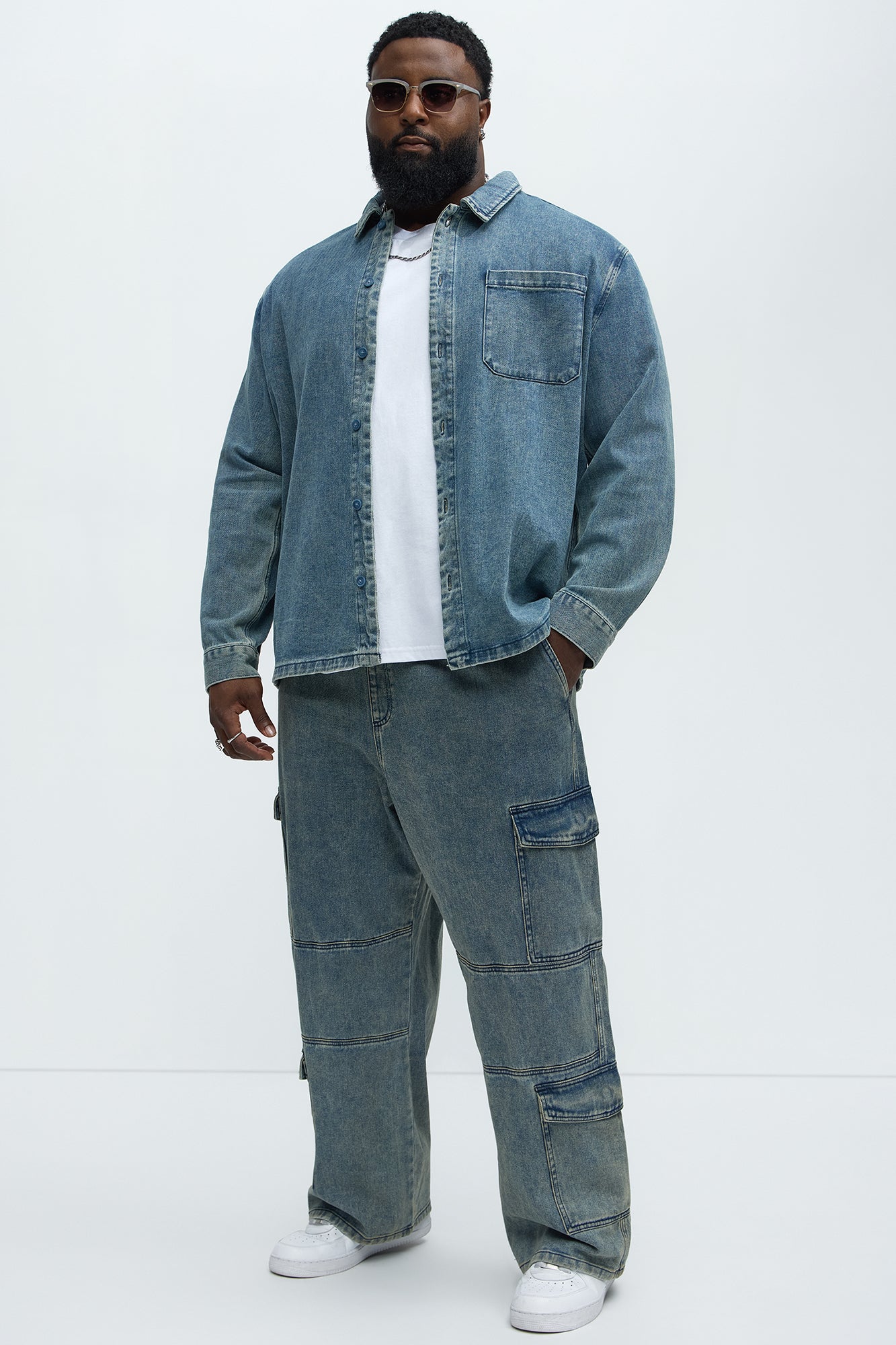 Hit Me Up Baggy Cargo Jeans - Vintage Blue Wash - Image 6