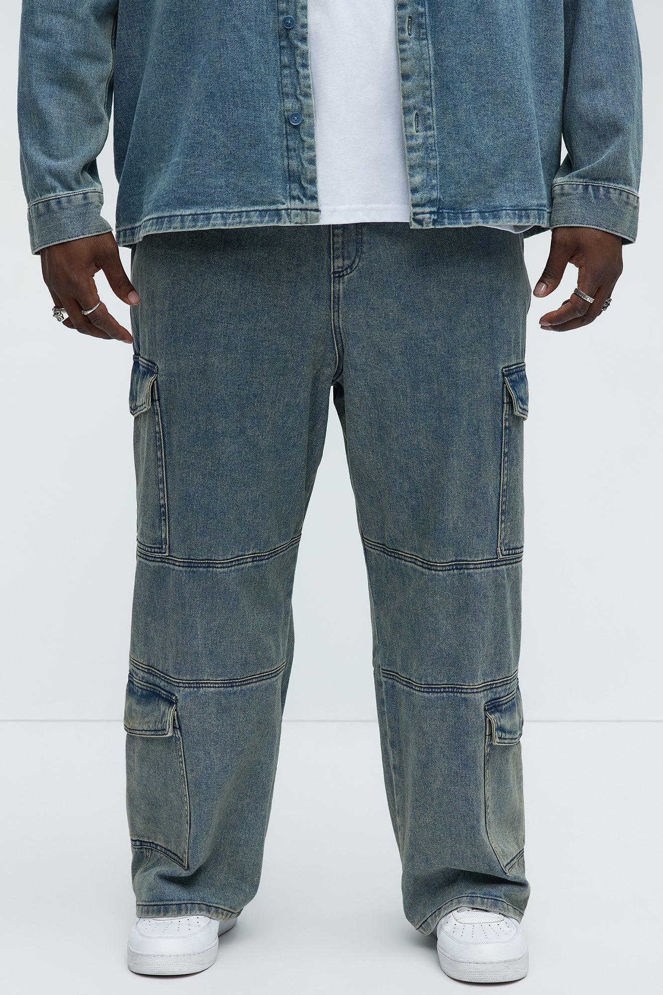 Hit Me Up Baggy Cargo Jeans - Vintage Blue Wash - Image 5