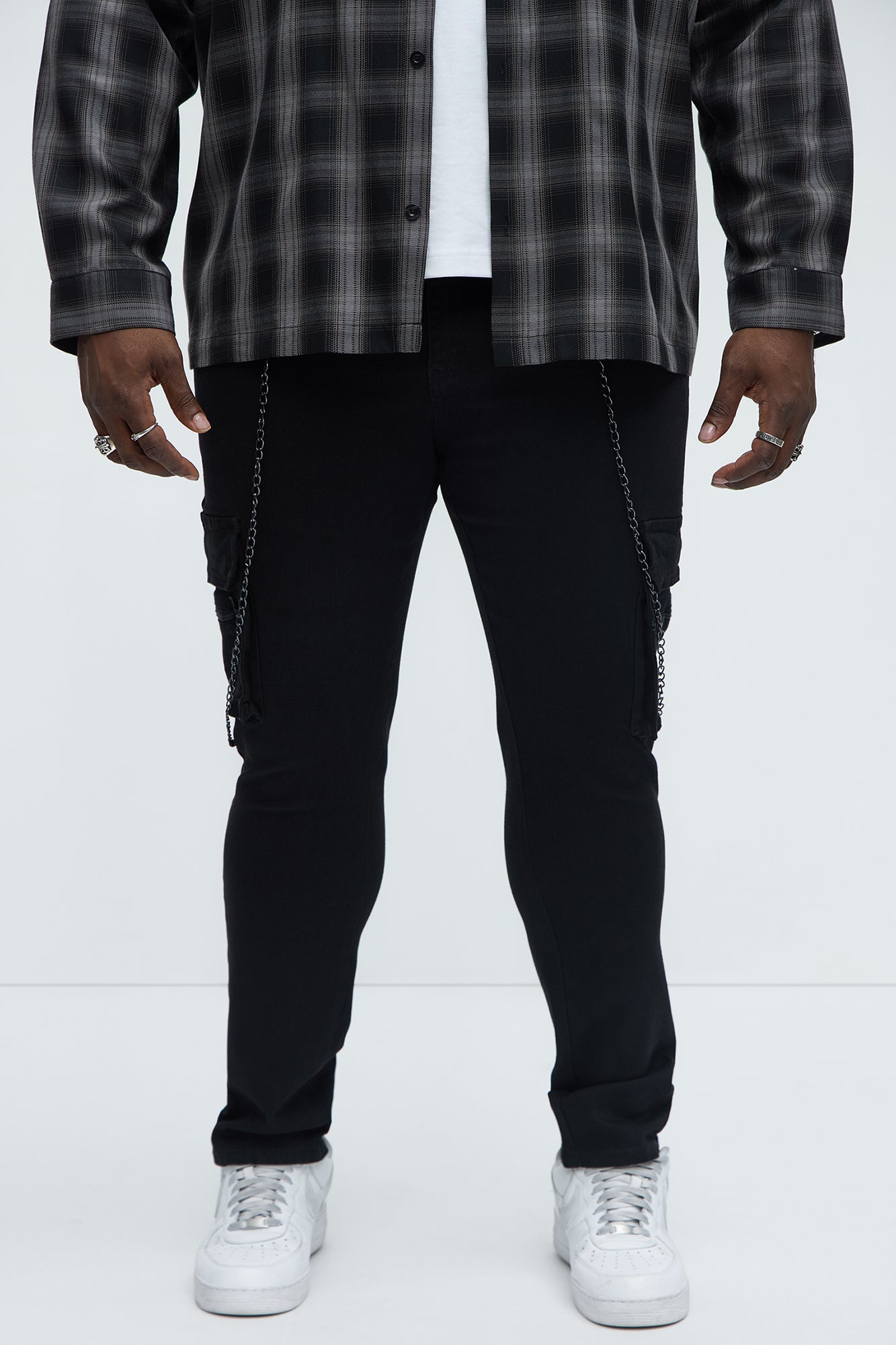 Down To It Cargo With Chain Stacked Skinny Jeans - Black - Image 6