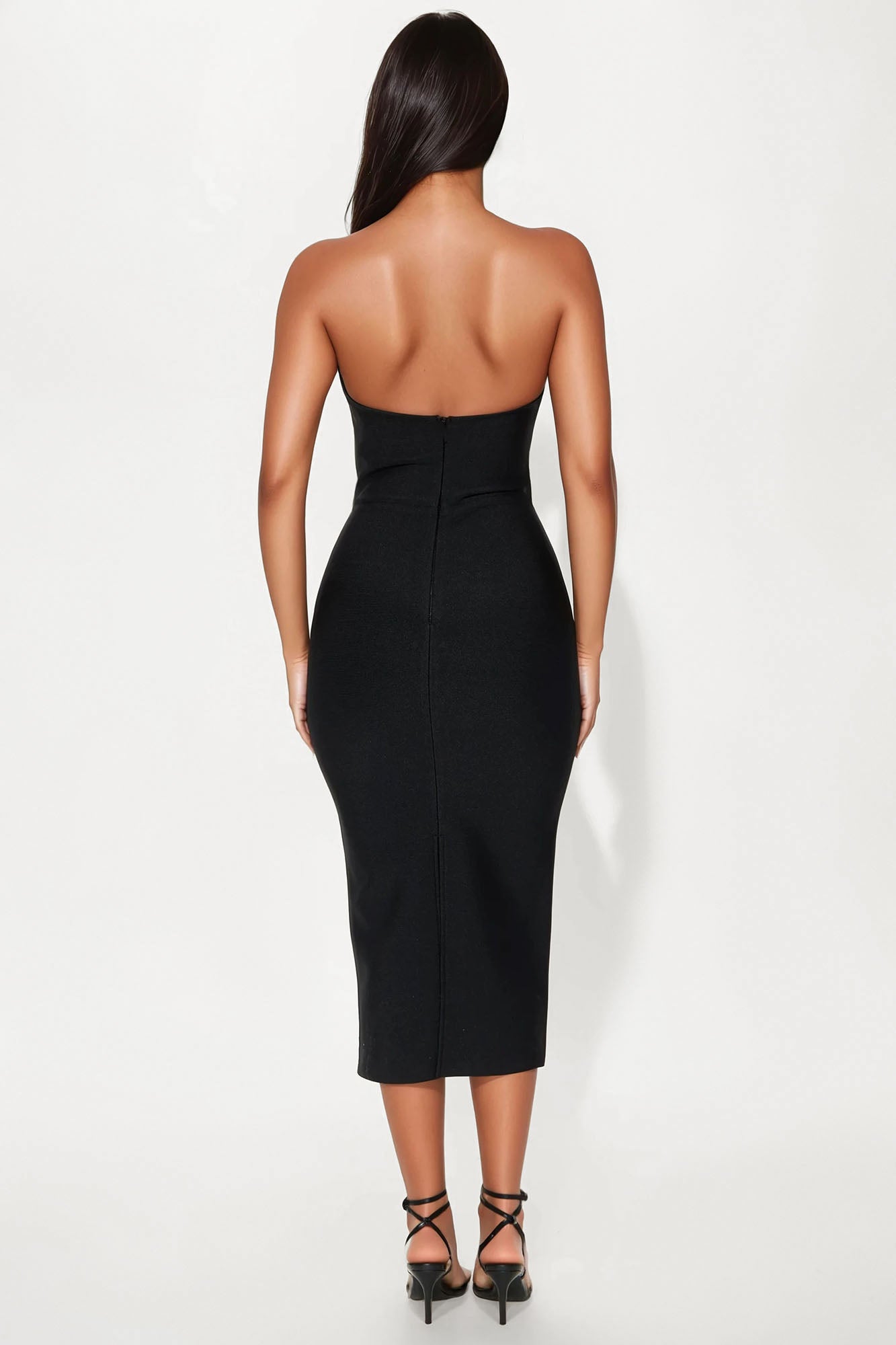 Best Dressed Rhinestone Bandage Midi Dress - Black - Image 3