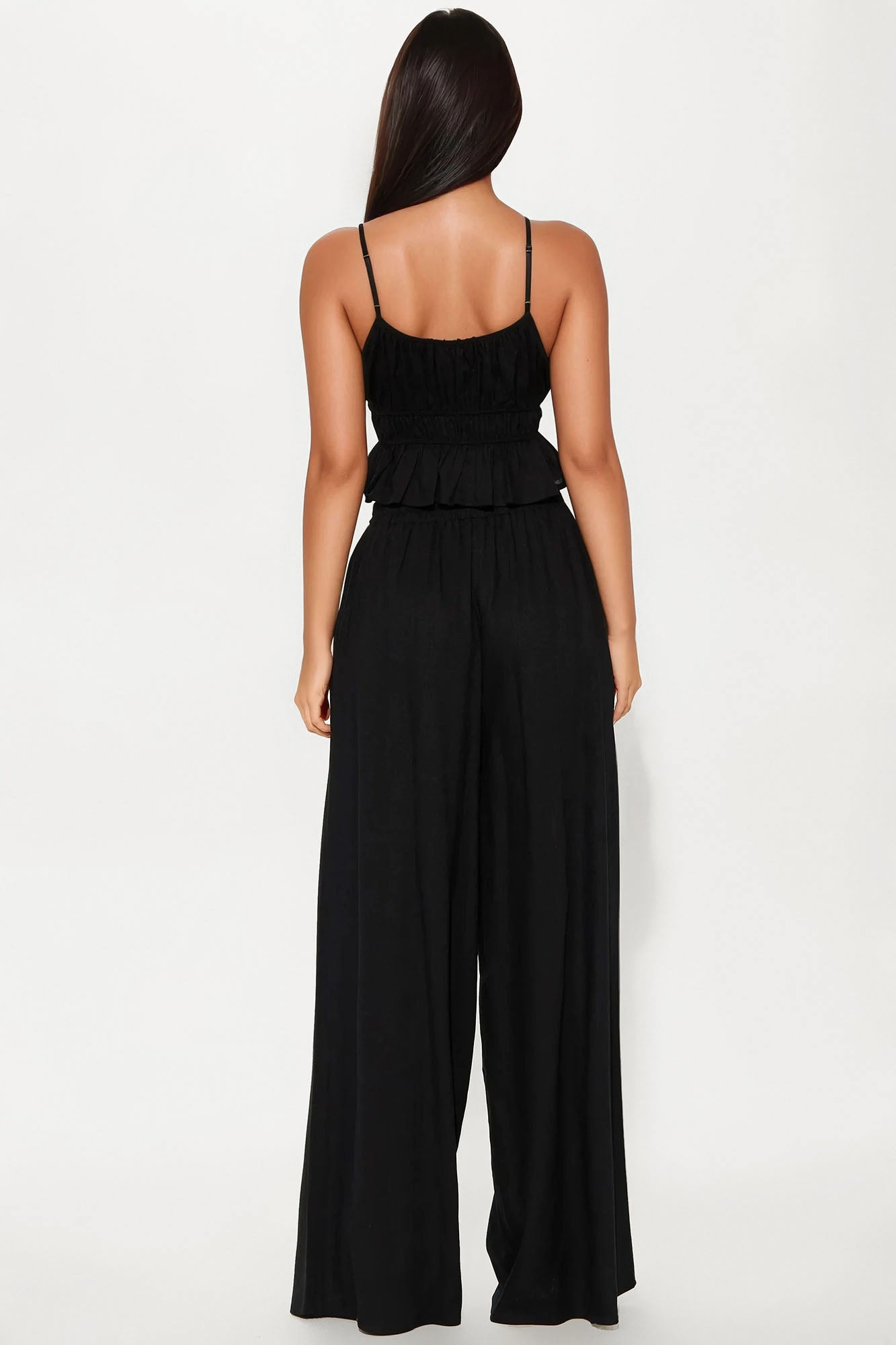 Romance Linen Wide Leg Pant Set - Black - Image 3