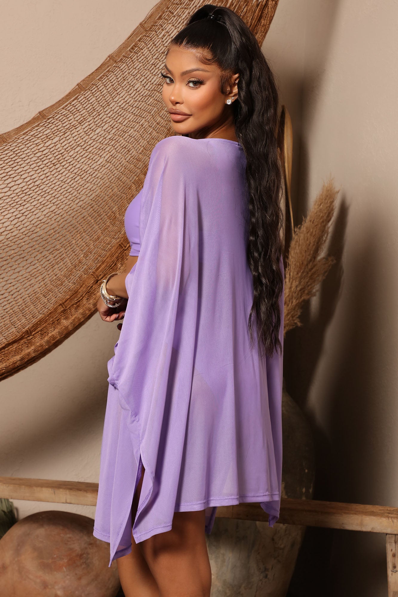 Maui Mix And Match Mesh Cover Up Kimono - Purple - Image 4