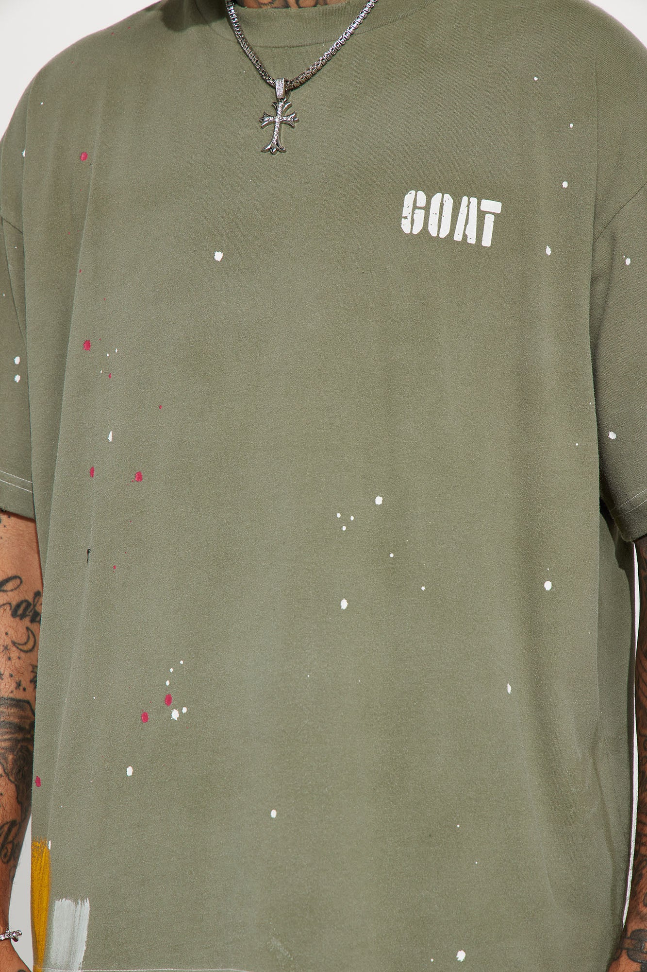 GOAT Paint Splatter Oversized Short Sleeve Tee - Olive - Image 4