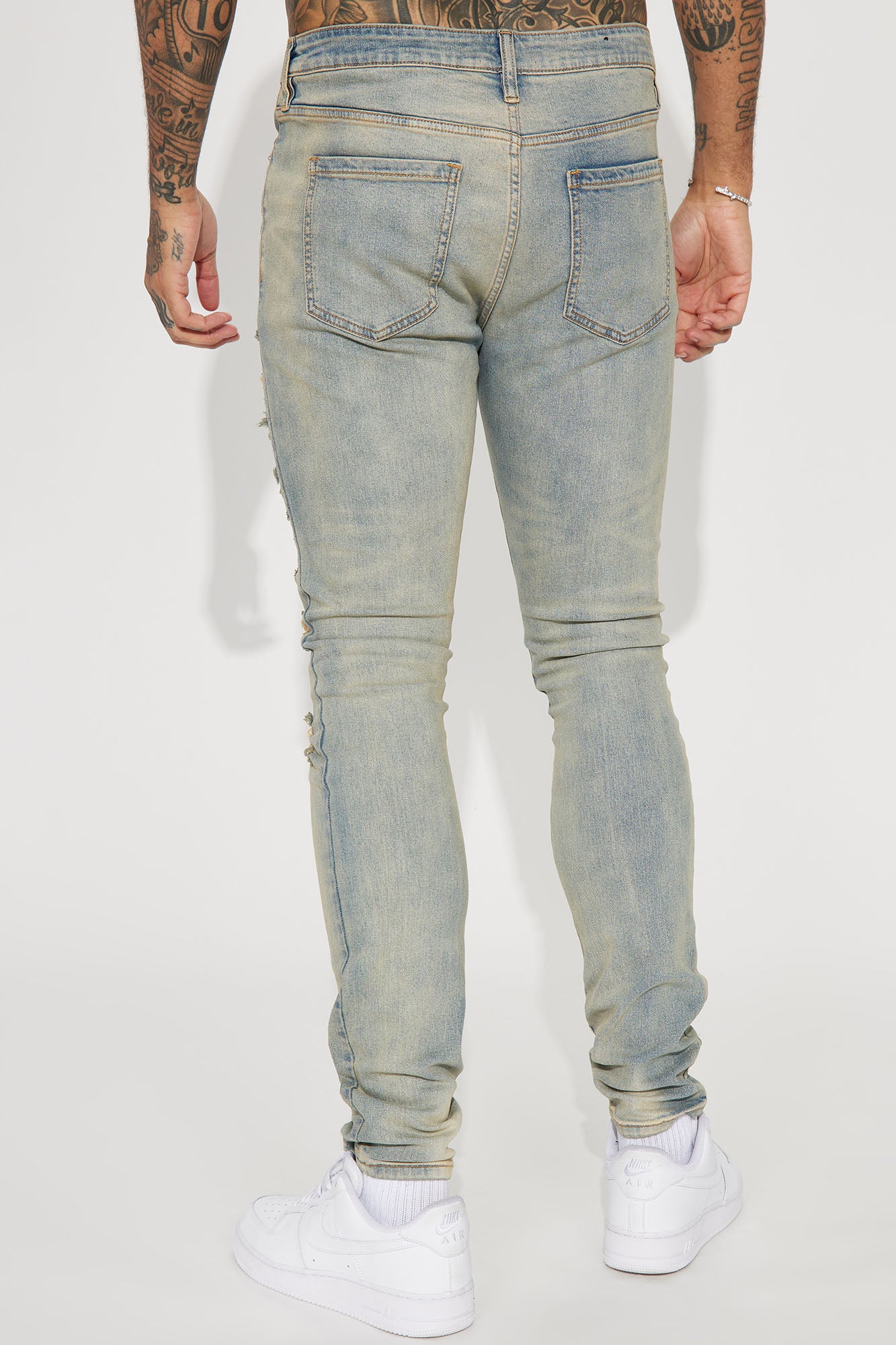 Out Of Control Destroyed Vintage Stacked Skinny Jeans - Vintage Blue Wash - Image 5