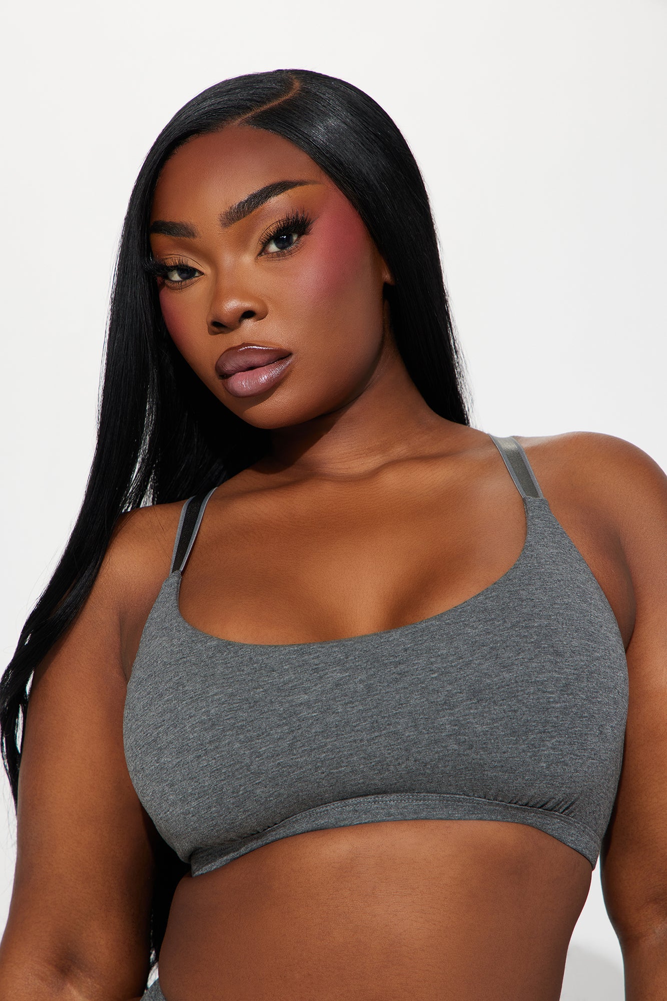 Nova Cotton Scoop Neck Bralette - Charcoal - Image 4