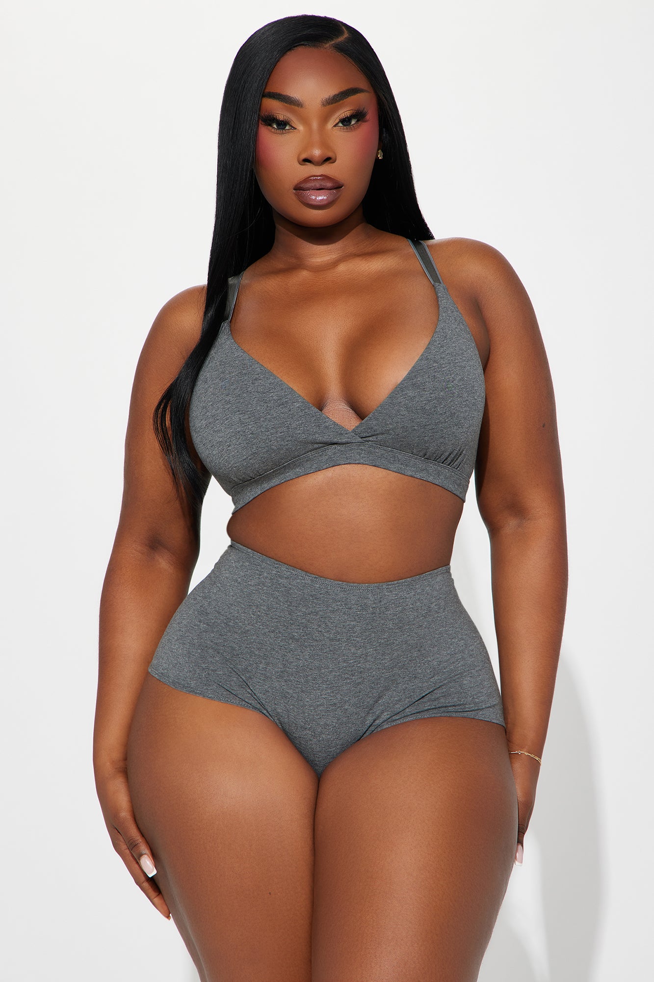 Nova Cotton Triangle Bralette - Charcoal - Image 5