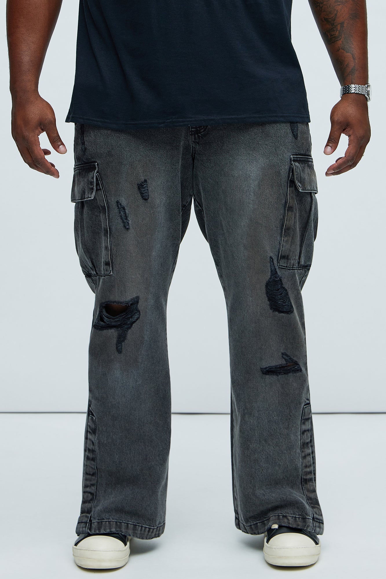 Stacked Slim Flare Kyan Cargo Jeans - Charcoal - Image 6