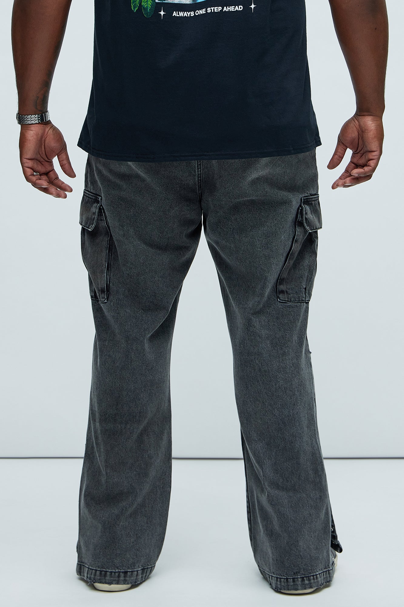 Stacked Slim Flare Kyan Cargo Jeans - Charcoal - Image 9