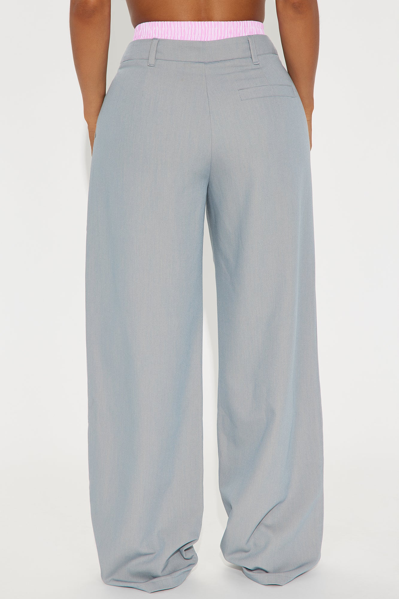 Are You Ready Double Waistband Wide Leg Trouser - Heather Grey - Image 3