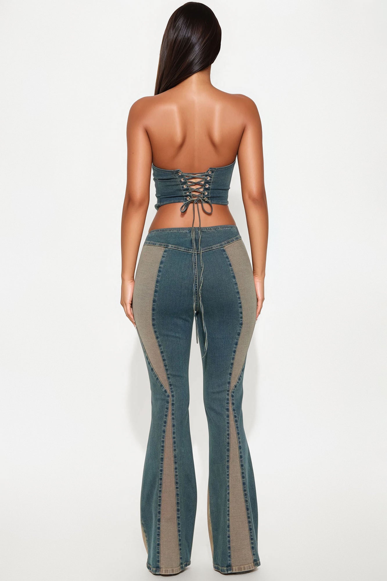 Mabel Denim Flare Pant Set - Vintage Wash - Image 3