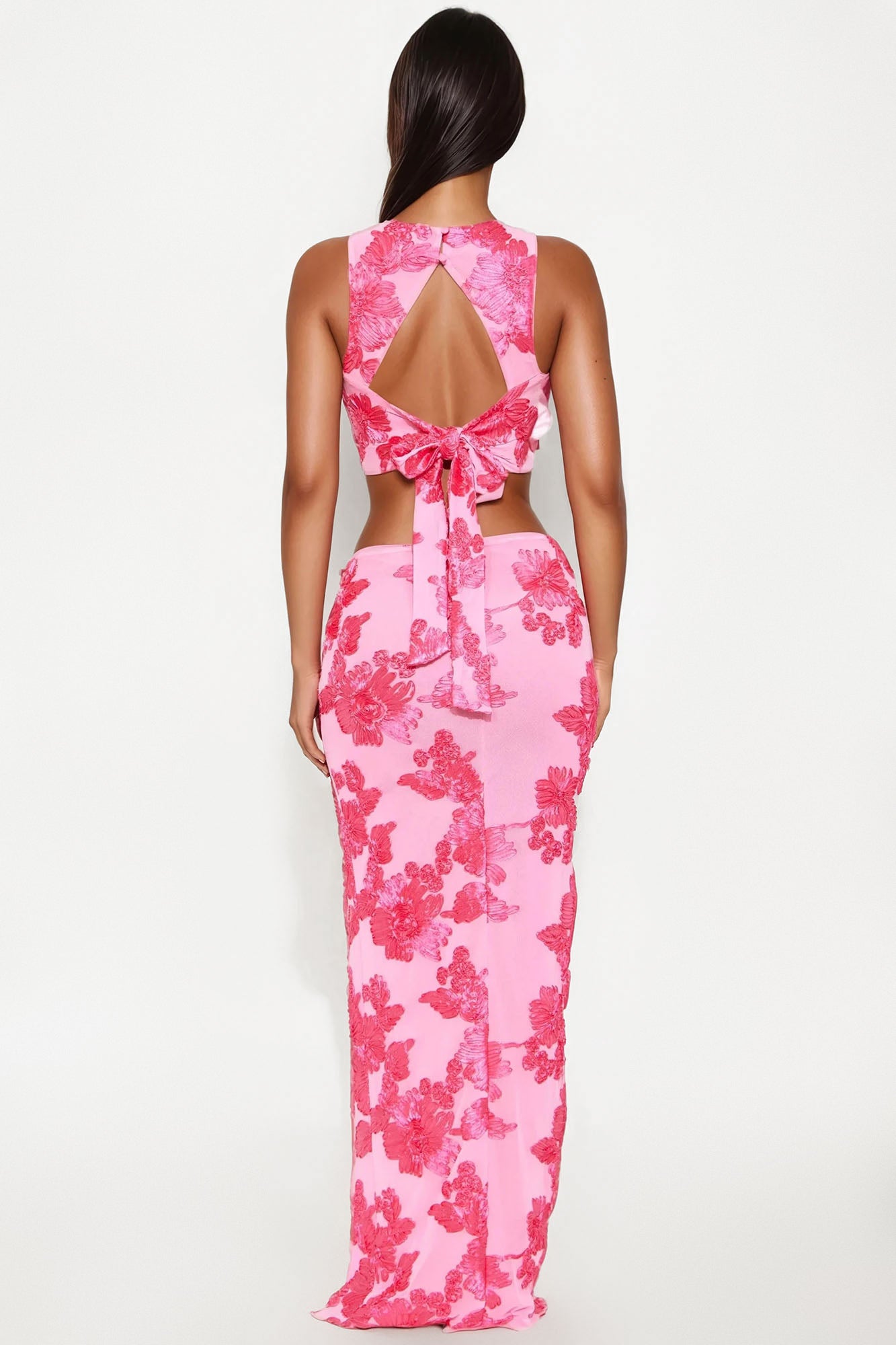 Cherry Blossom Chic Mesh Maxi Skirt Set - Pink - Image 3