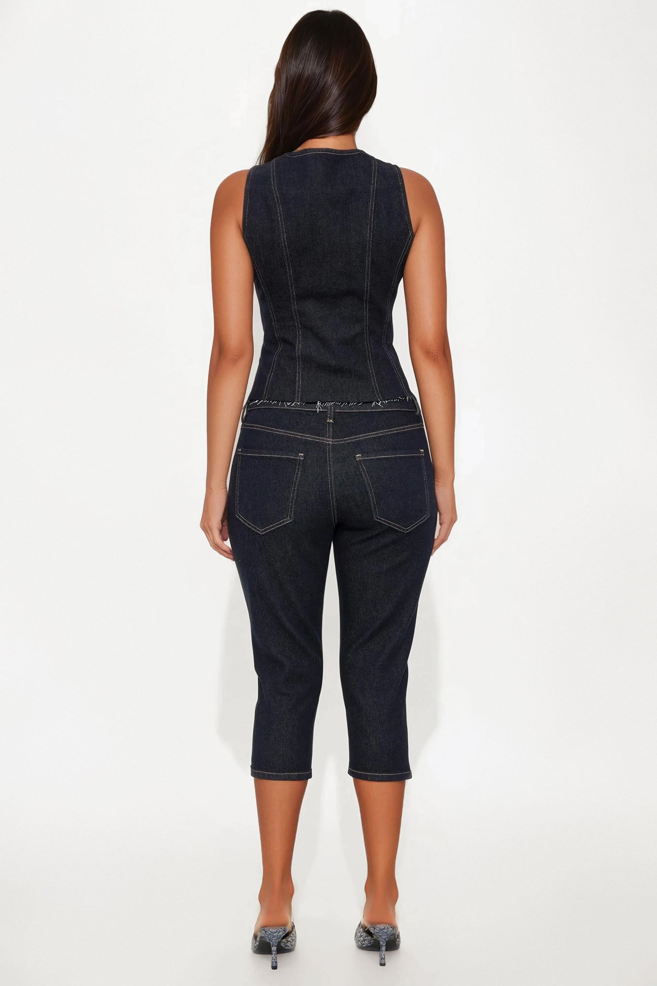 Dakota Denim Vest And Capri Set - Dark Wash - Image 3