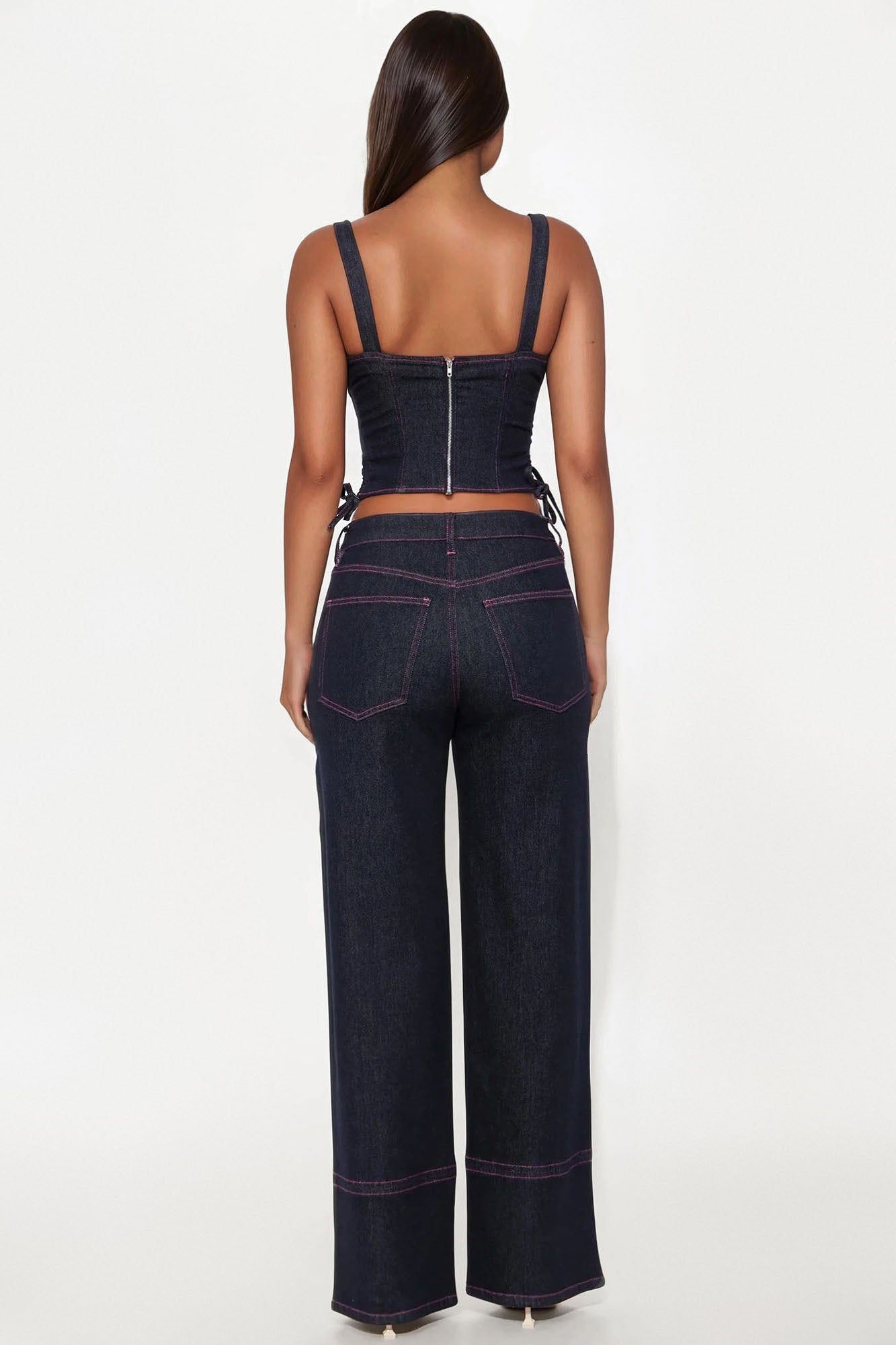 On Duty Denim Wide Leg Pant Sets - Dark Wash - Image 3