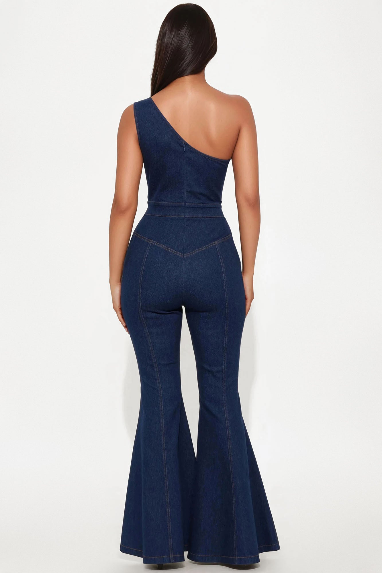 Follow My Lead Denim Flare Jumpsuit - Dark Wash - Image 3