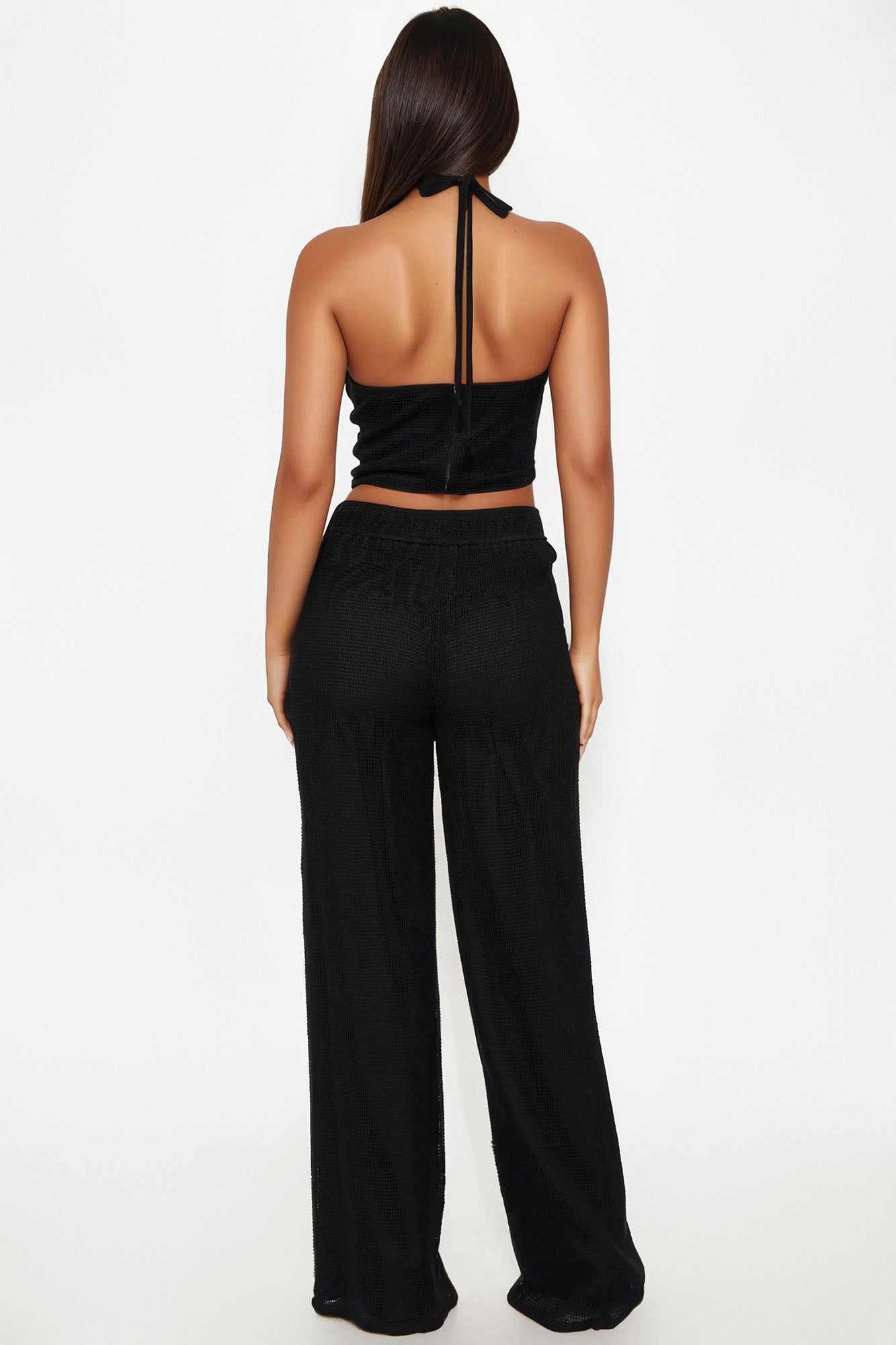 Maya 3D Flower Crochet Pant Set - Black - Image 3