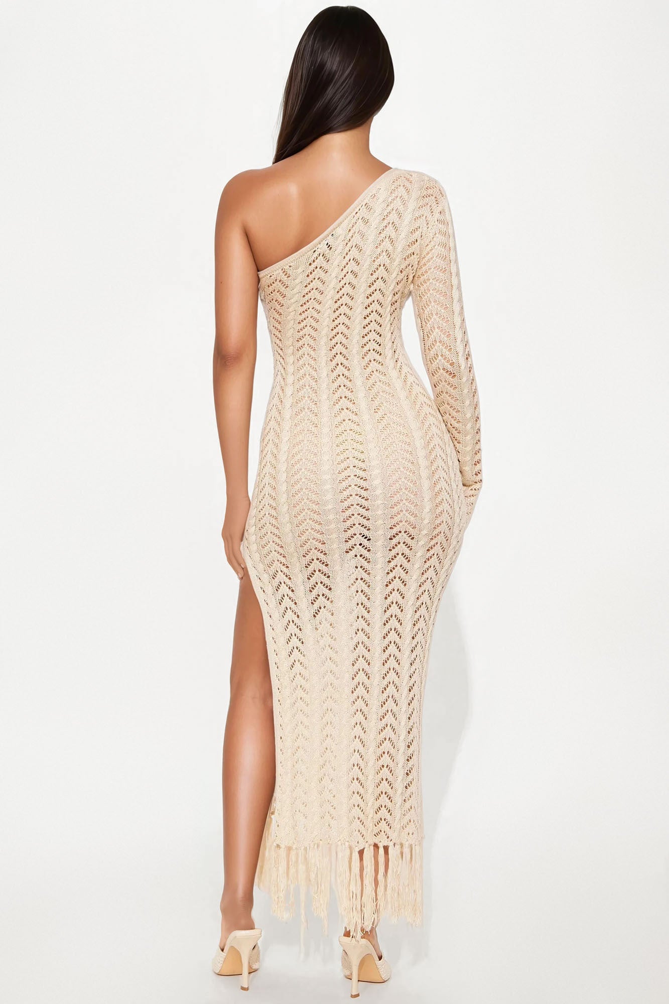 Rayna Crochet One Shoulder Maxi Dress - Sand - Image 3