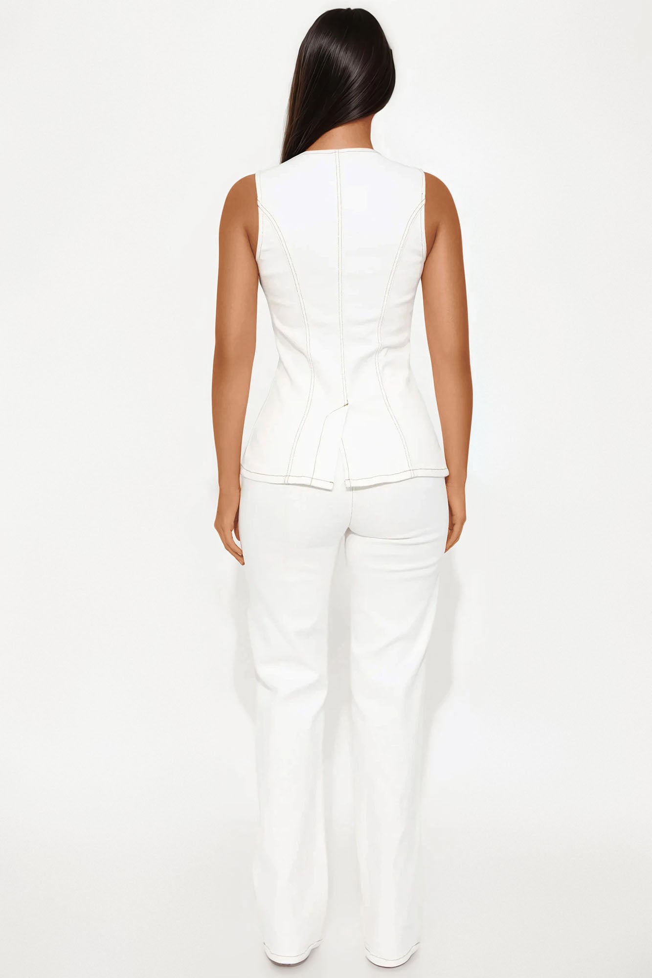 Caught In A Moment Denim Vest Pant Set - White - Image 3