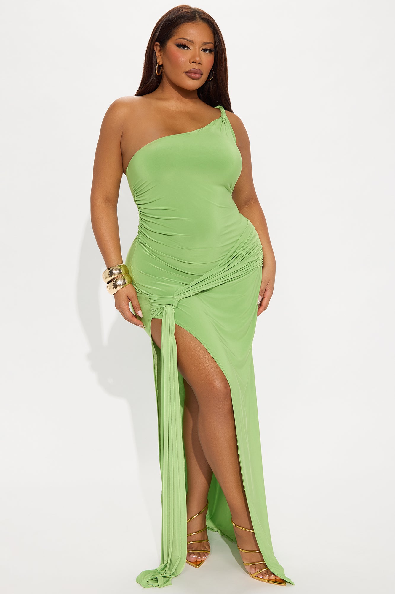 Yanell One Shoulder Maxi Dress - Green Apple - Image 4