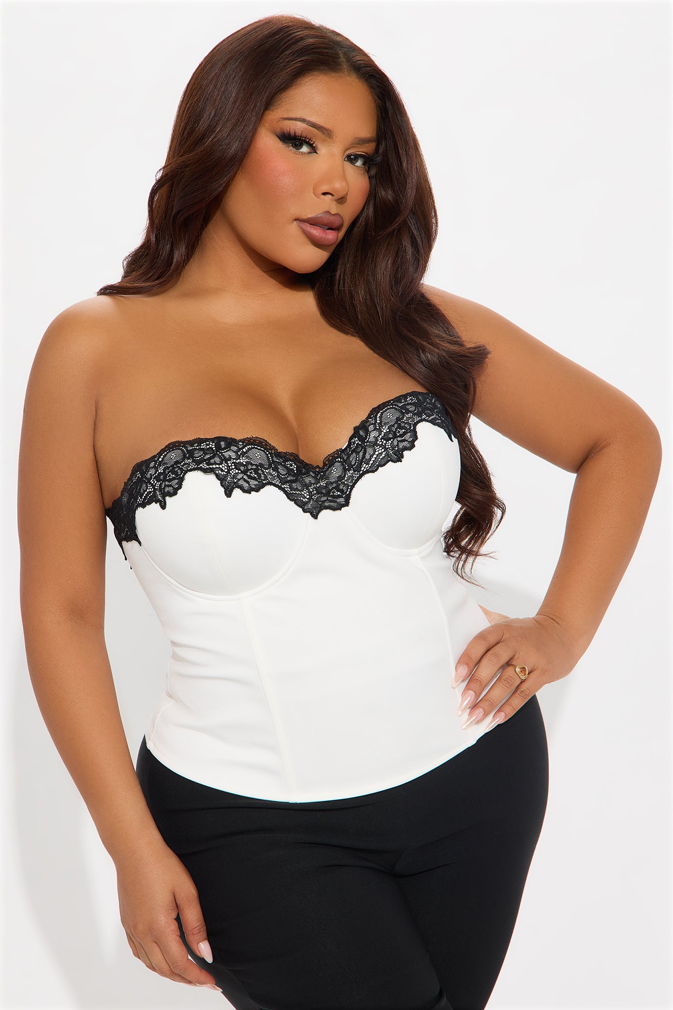Haven Lace Up Corset Top - White/Black - Image 4