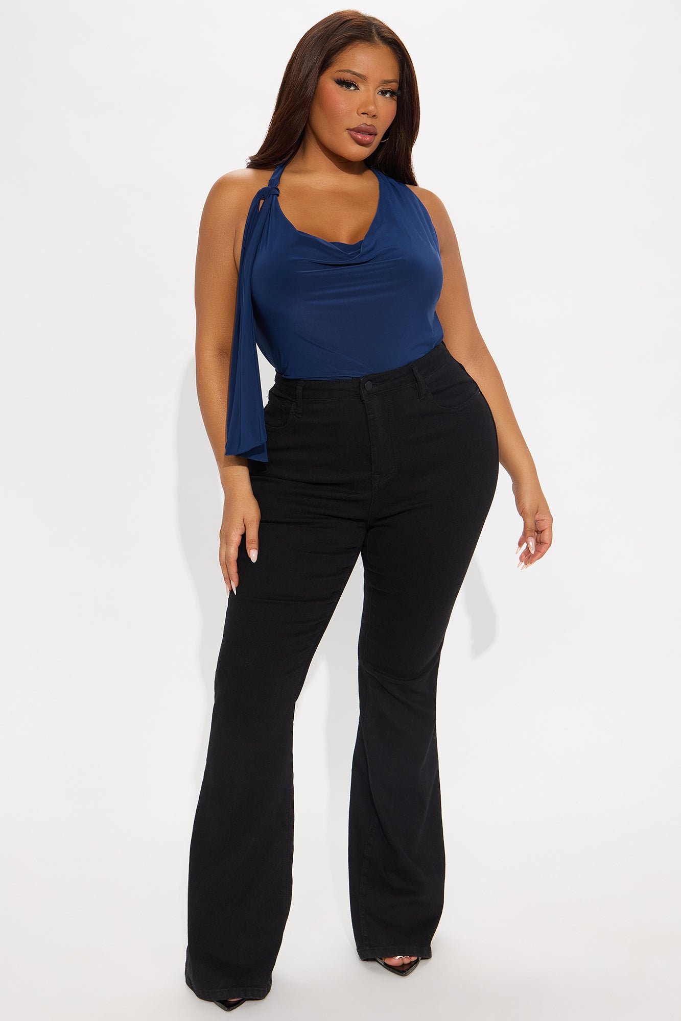 Summer Blockbuster Cowl Neck Halter Bodysuit - Navy - Image 6