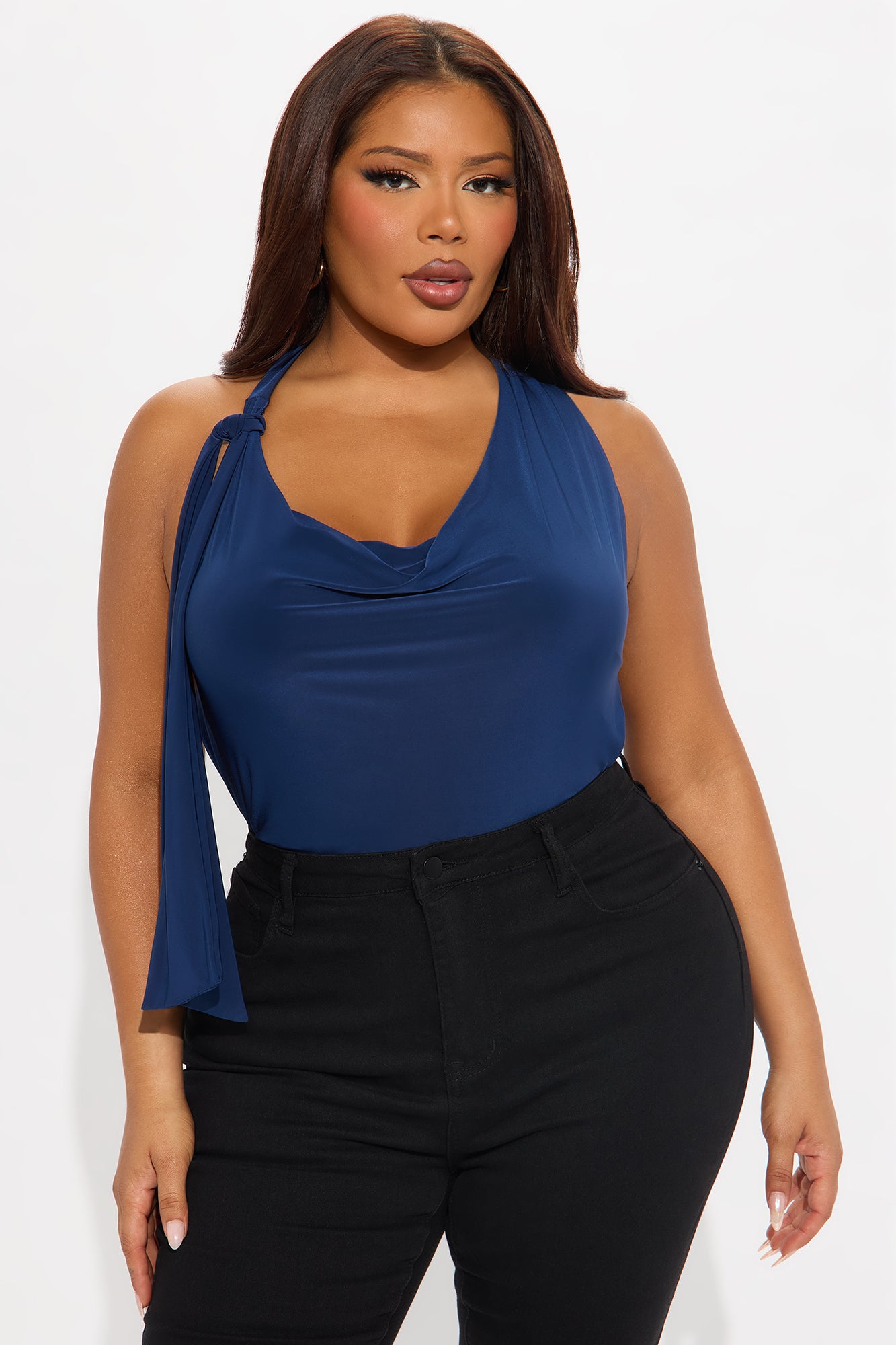 Summer Blockbuster Cowl Neck Halter Bodysuit - Navy - Image 7