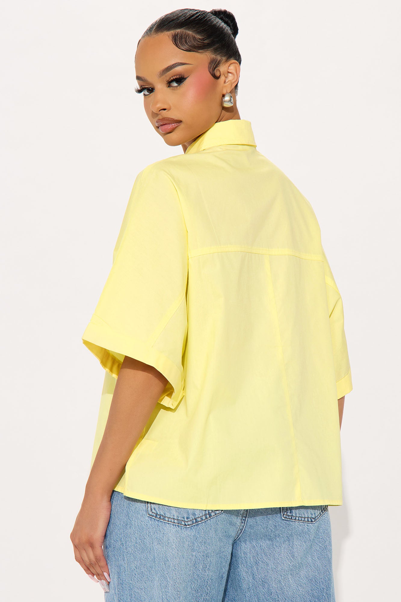 Sancie Oversized Poplin Button Up Shirt - Yellow - Image 3