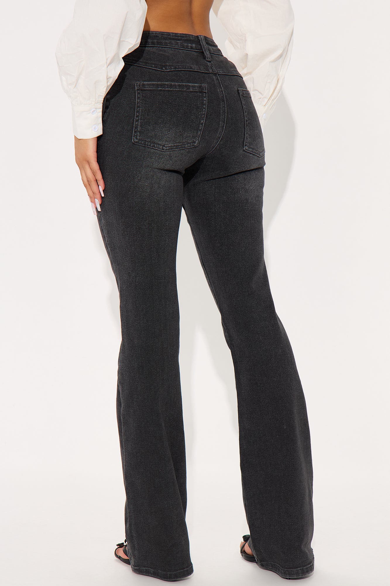 Gaby Zip Front Flare Leg Jeans - Black Wash - Image 3