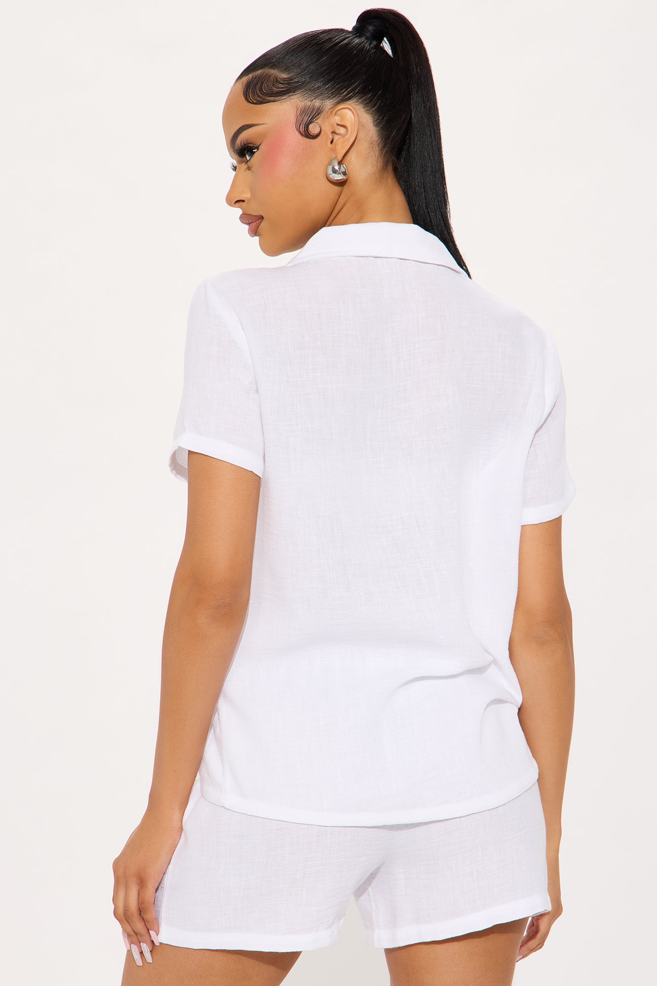 Keep It Simple Gauze Cover Up Shorts Set - White - Image 4