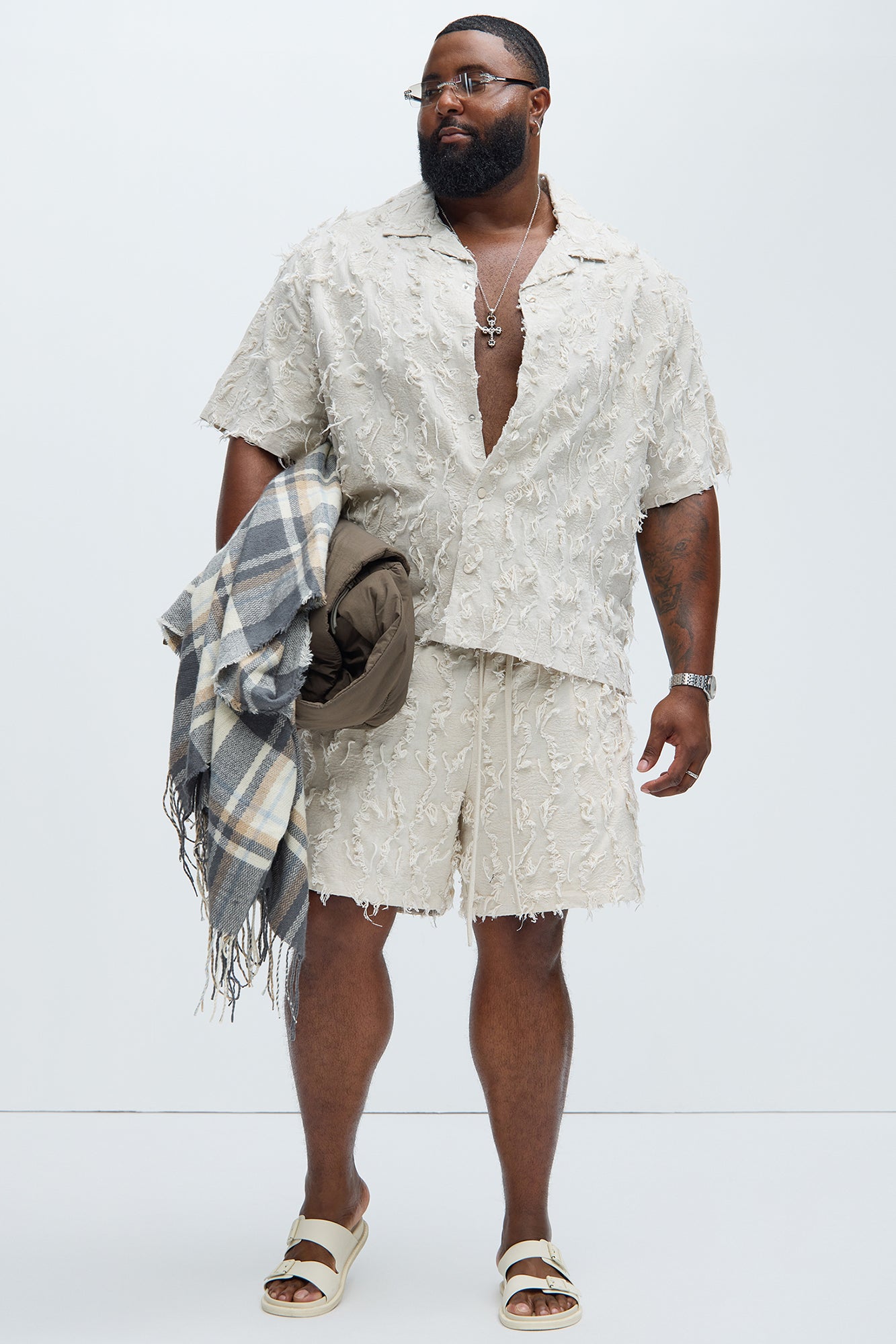 Frayed Jacquard Linen Shirt - Off White - Image 6
